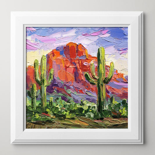 Grand Canyon Painting – Colorado Desert Landscape – Original Arizona Art – Cactus Impasto Artwork – Travel Wall Decor
