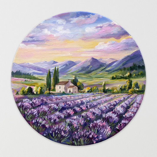 Provence Lavender Dream – Original Round 6x6" Painting, Cottagecore Botanical Art, French Country Wall Decor, Aromatherapy Gift for birthday