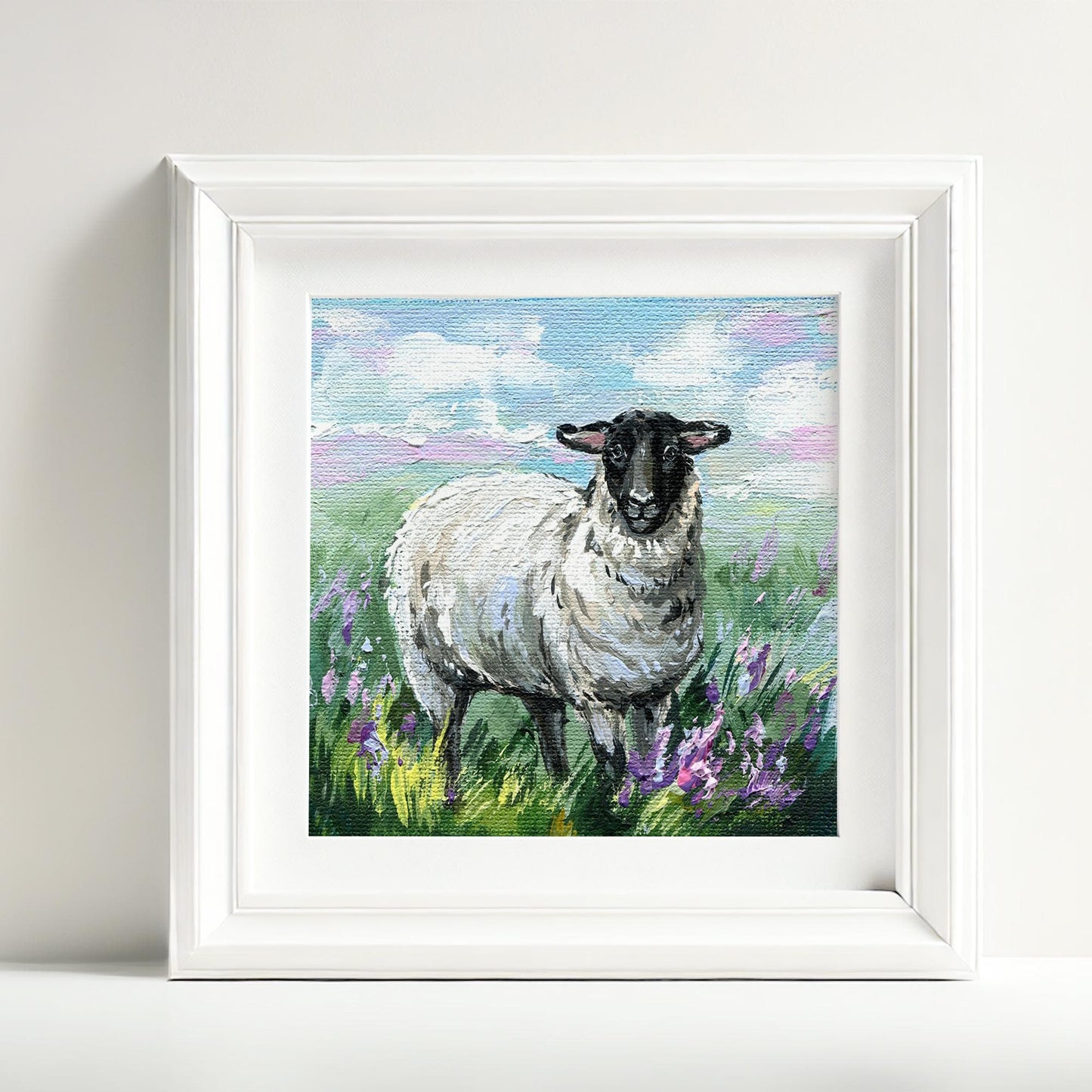 Irish Sheep Painting: Original Acrylic Blackface Sheep Art