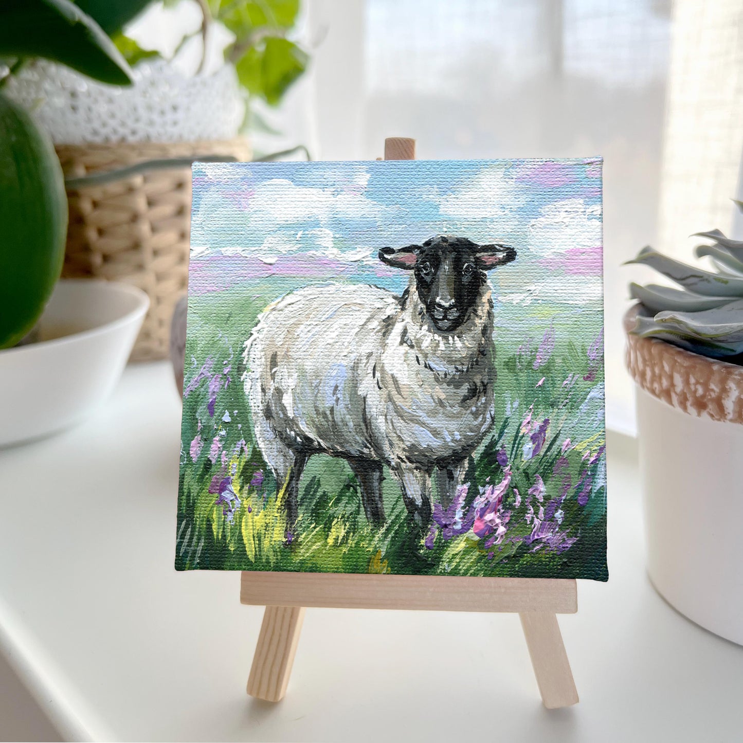 Irish Sheep Painting: Original Acrylic Blackface Sheep Art