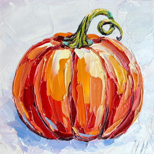 Impasto Pumpkin Oil Painting: Original Fall Decor, Rustic Harvest Art by Hanna Hryharenka | HannaArtDecor