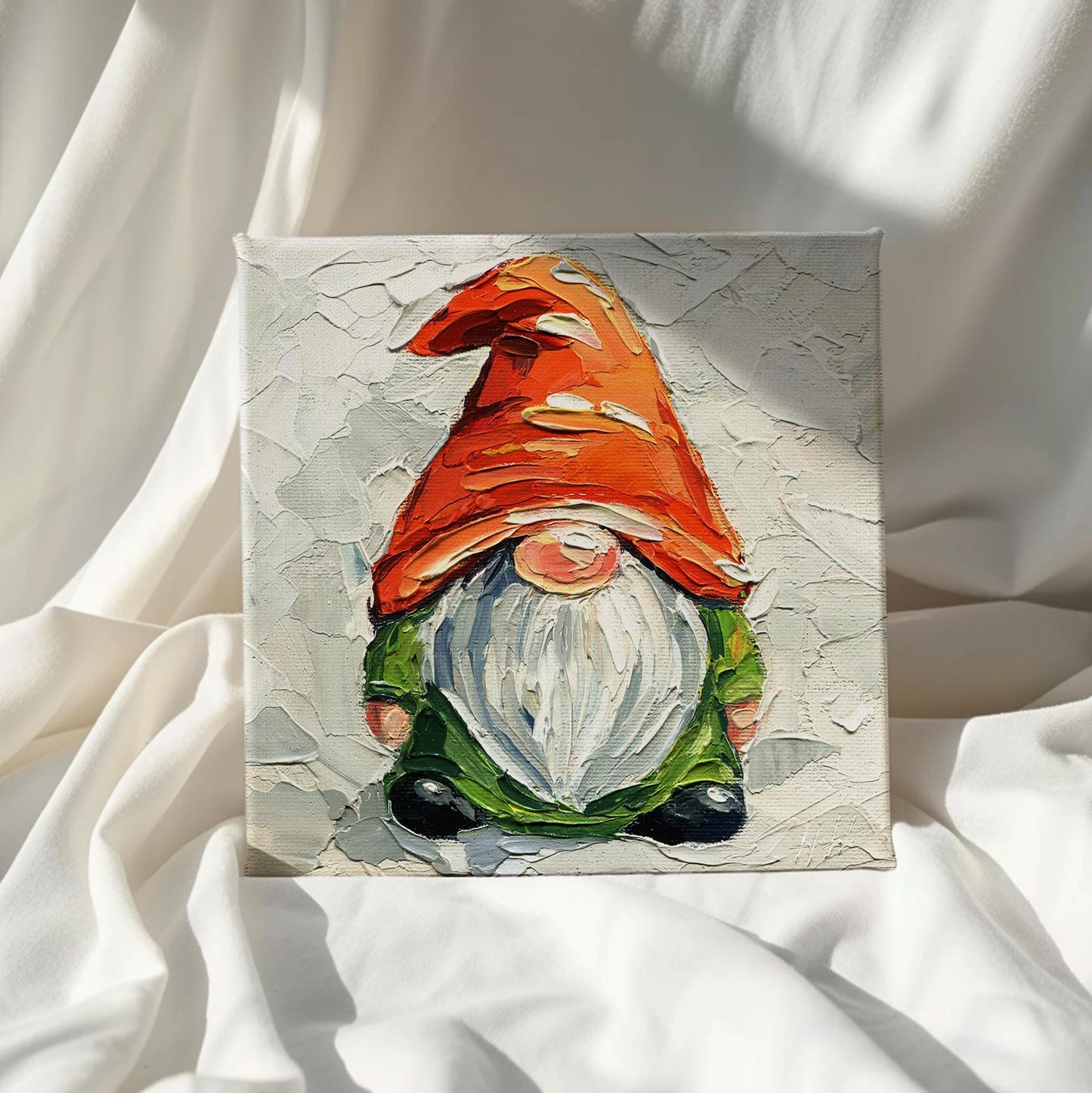 Autumn Gnome Oil Painting – Original Impasto Artwork, Rustic Fall Wall Decor for Farmhouse Homes by Hanna Hryharenka | HannaArtDecor