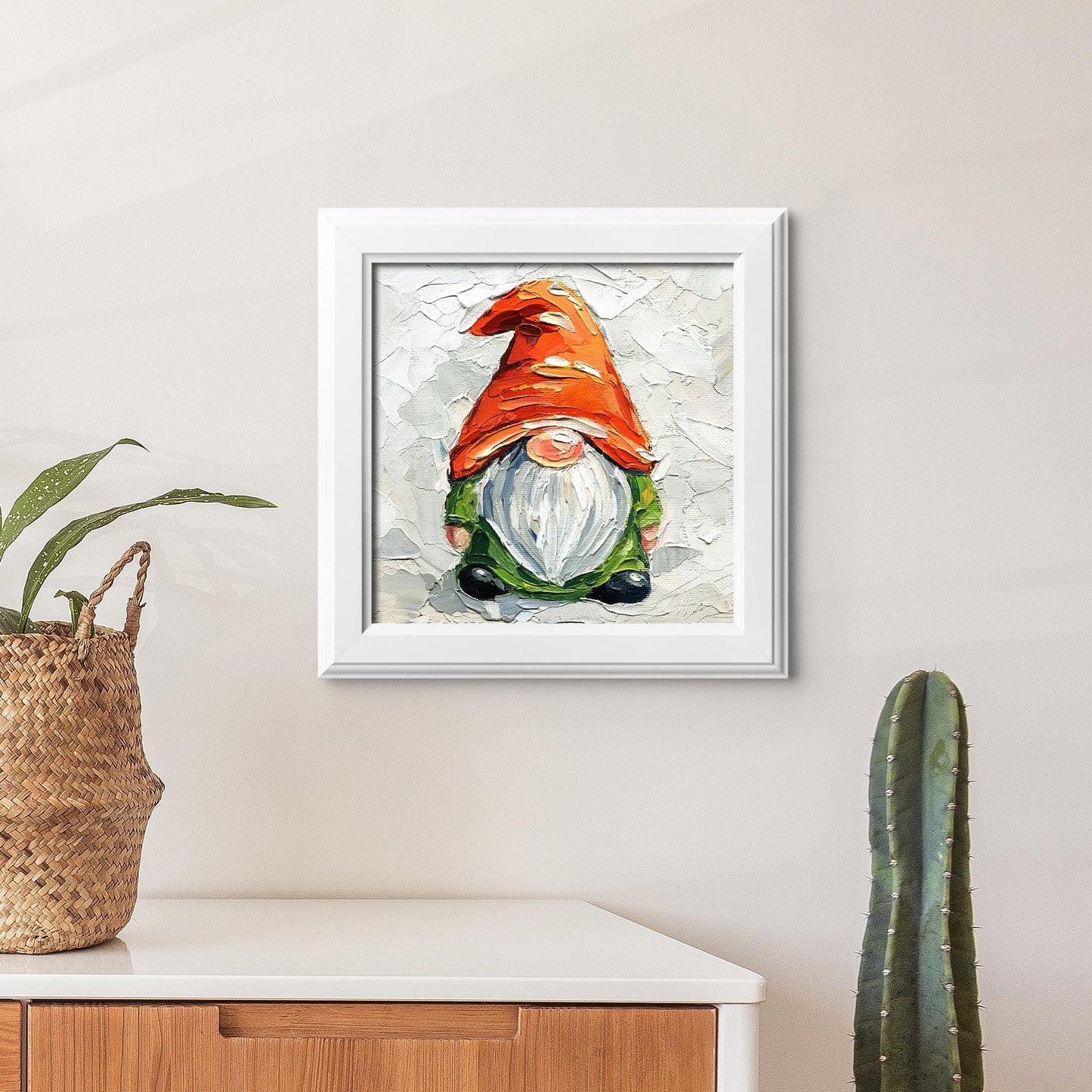 Autumn Gnome Oil Painting – Original Impasto Artwork, Rustic Fall Wall Decor for Farmhouse Homes by Hanna Hryharenka | HannaArtDecor