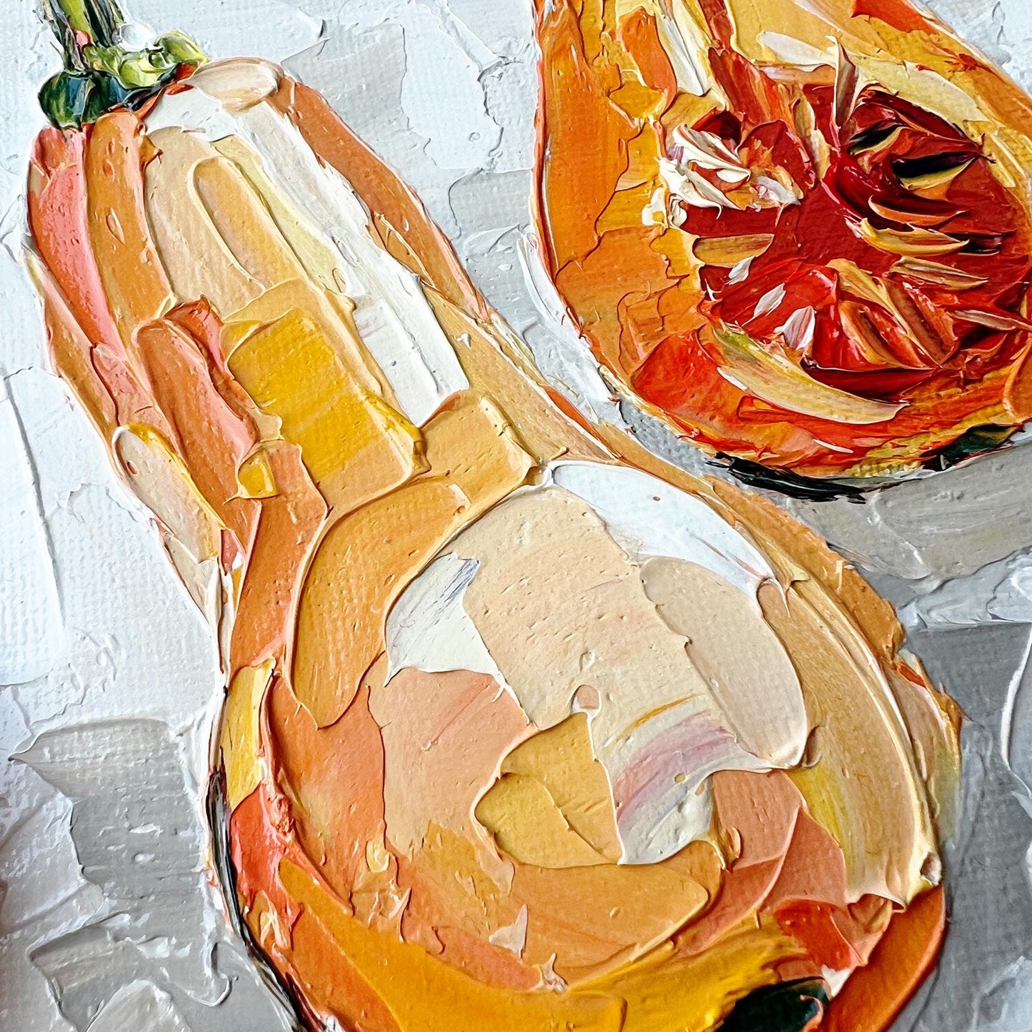 Butternut Squash Oil Painting – Original Impasto Food Art, Autumn Vegetable Wall Decor by Hanna Hryharenka | HannaArtDecor