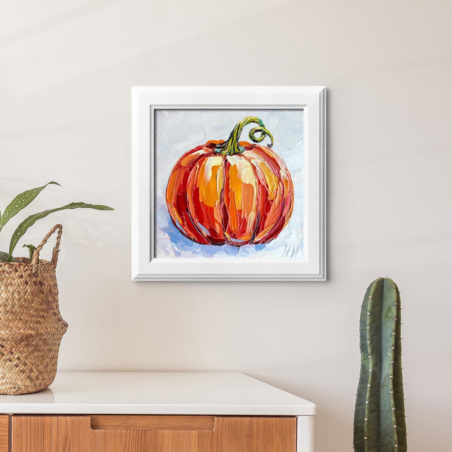 Impasto Pumpkin Oil Painting: Original Fall Decor, Rustic Harvest Art by Hanna Hryharenka | HannaArtDecor