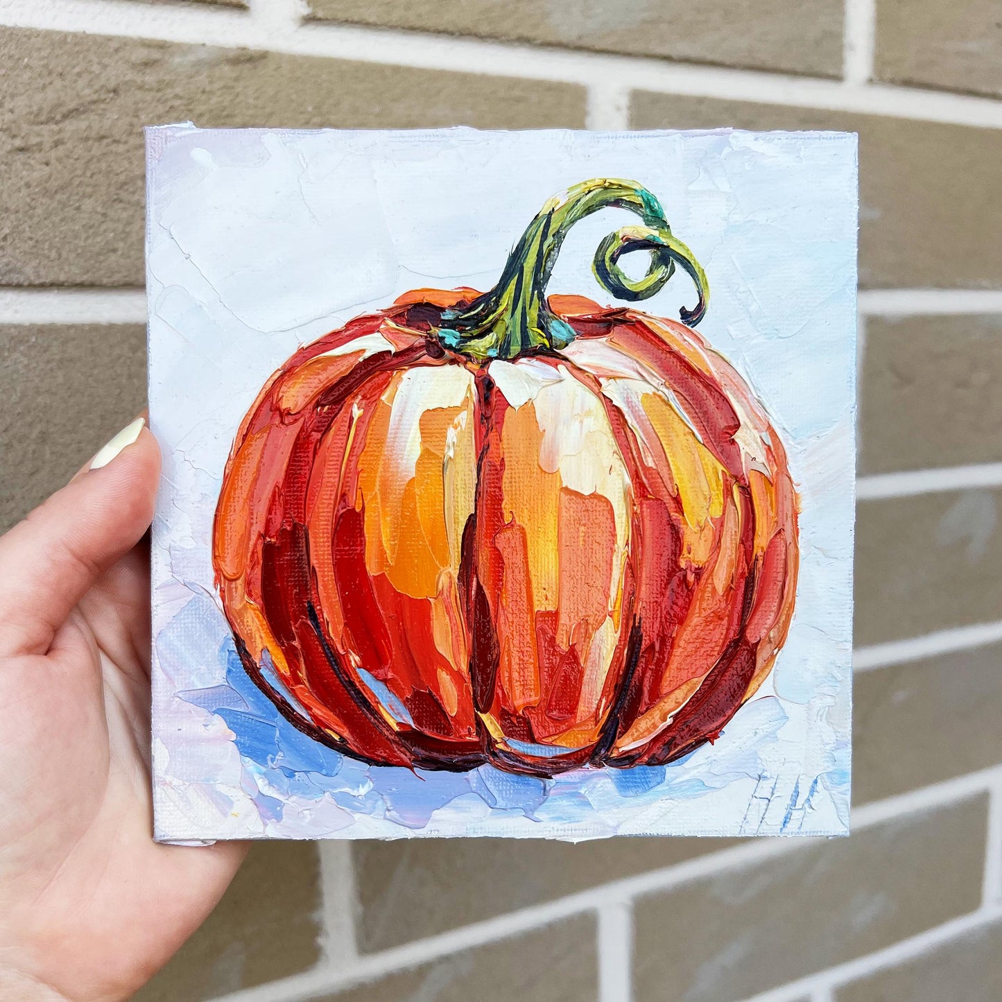 Impasto Pumpkin Oil Painting: Original Fall Decor, Rustic Harvest Art by Hanna Hryharenka | HannaArtDecor