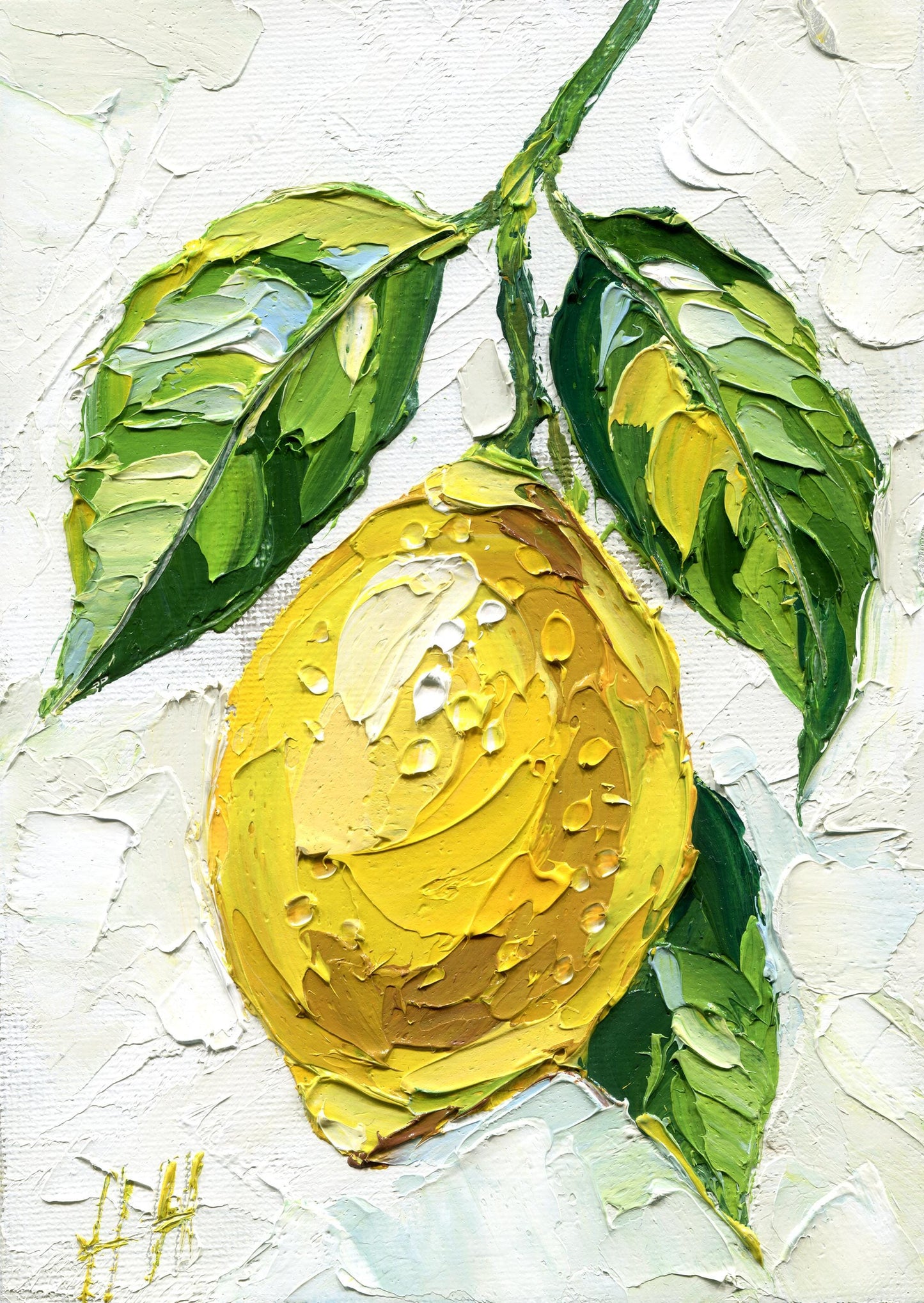 Impasto Lemon Oil Painting: Textured Kitchen Still Life Art by Hanna Hryharenka | HannaArtDecor
