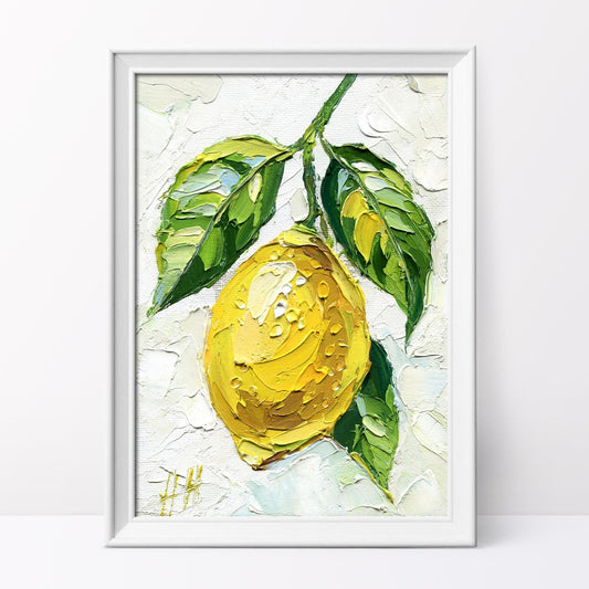Impasto Lemon Oil Painting: Textured Kitchen Still Life Art by Hanna Hryharenka | HannaArtDecor