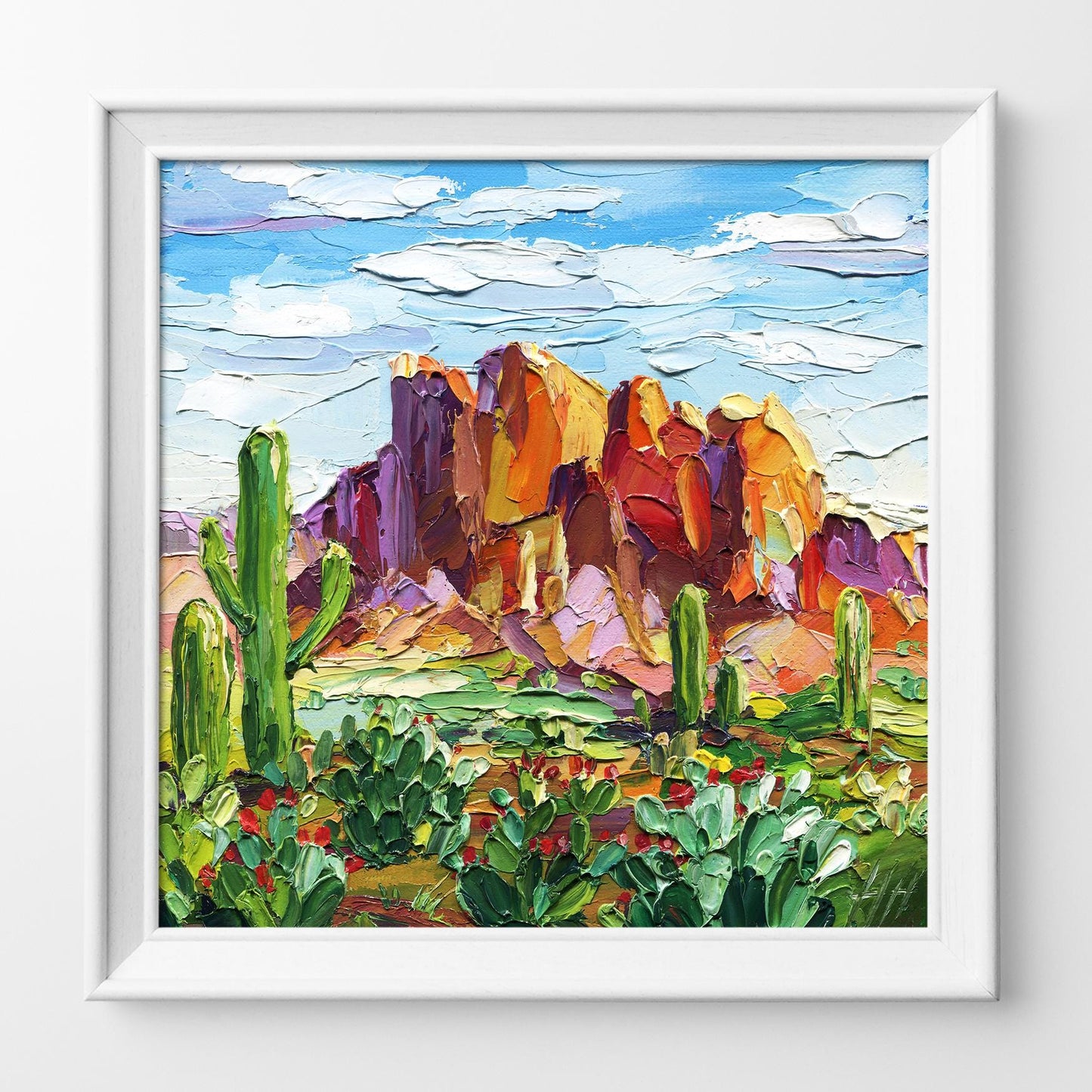 Arizona Canyon Oil Painting: 8x8" Impasto Desert Landscape Art by Hanna Hryharenka | HannaArtDecor