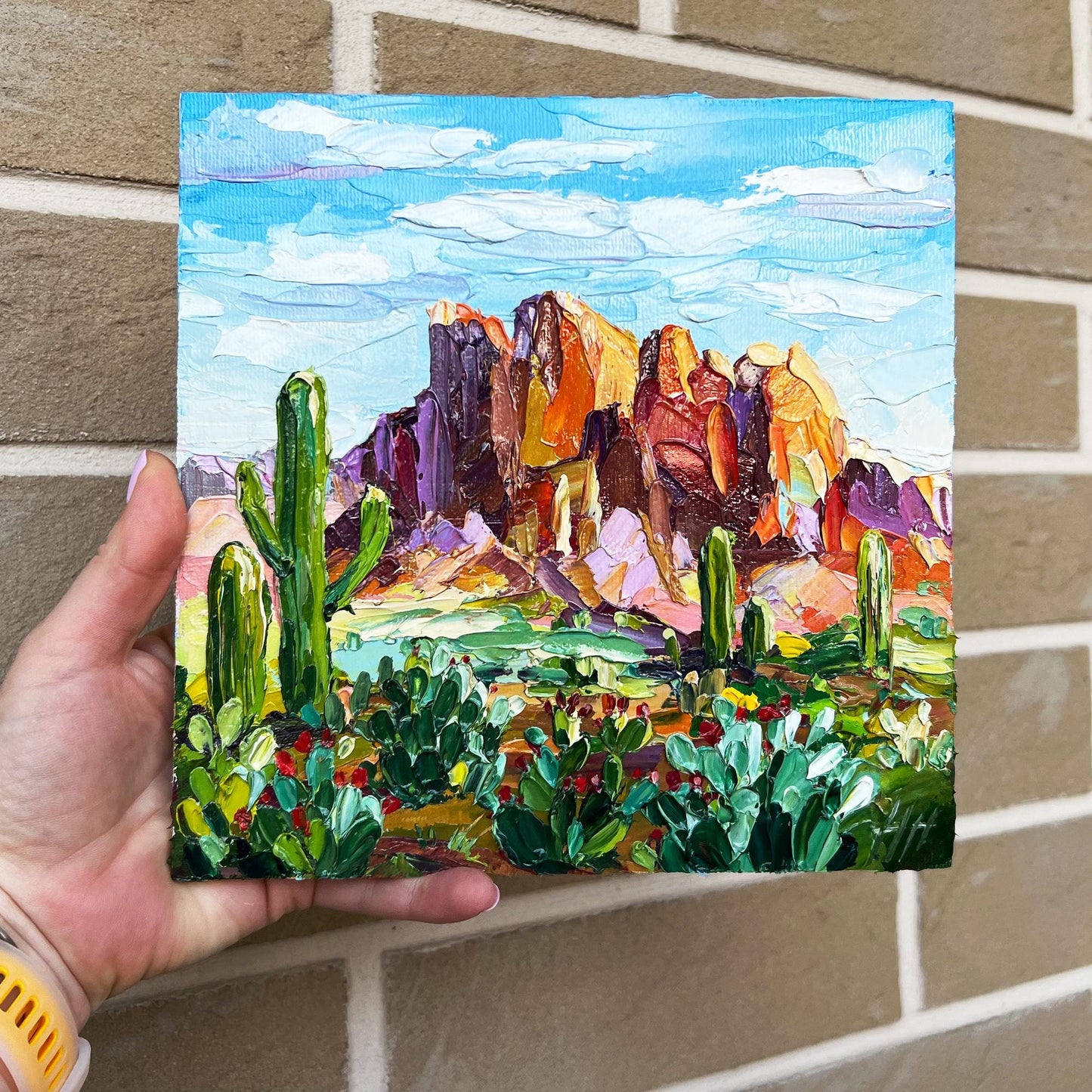 Arizona Canyon Oil Painting: 8x8" Impasto Desert Landscape Art by Hanna Hryharenka | HannaArtDecor