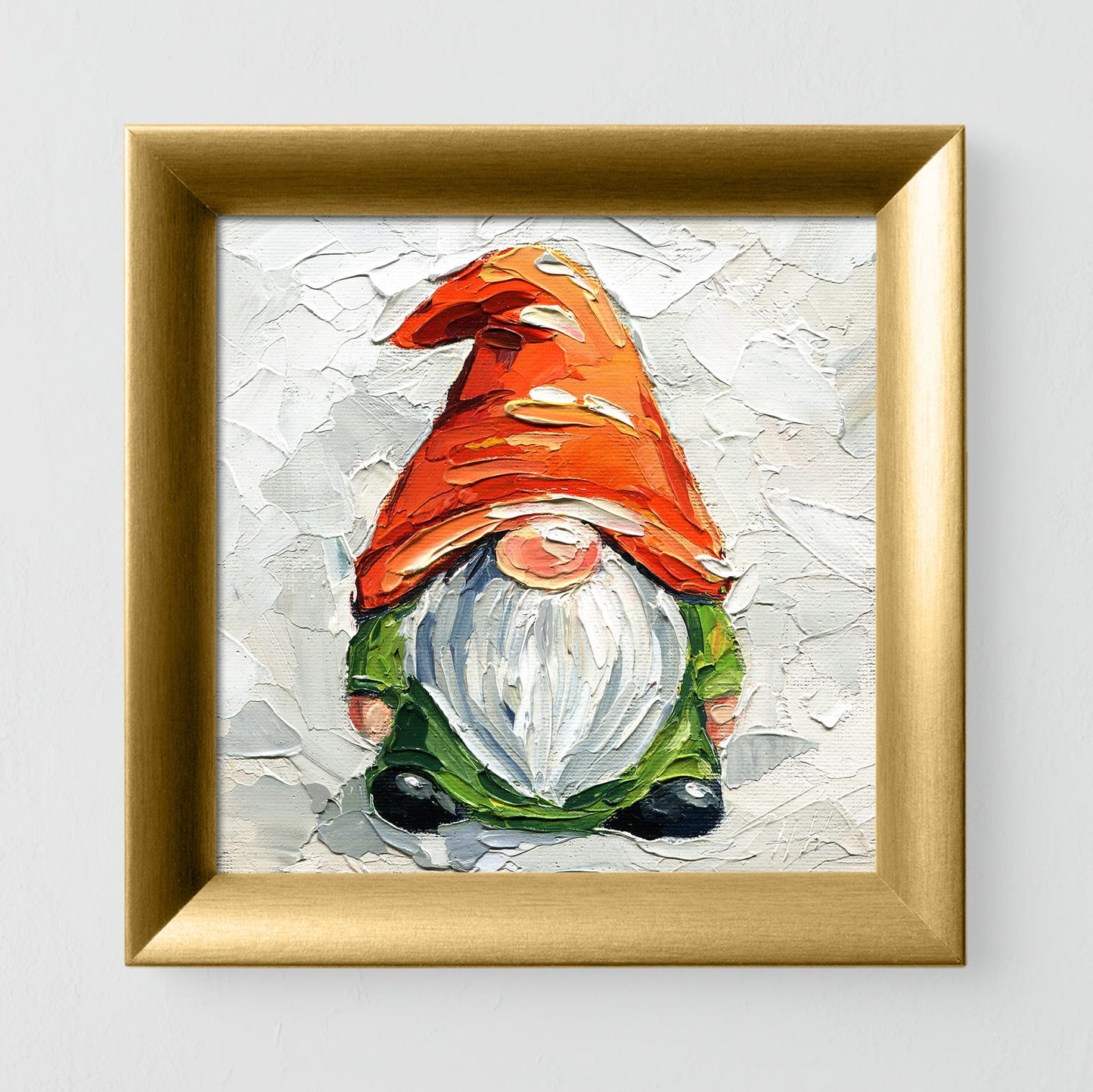 Autumn Gnome Oil Painting – Original Impasto Artwork, Rustic Fall Wall Decor for Farmhouse Homes by Hanna Hryharenka | HannaArtDecor