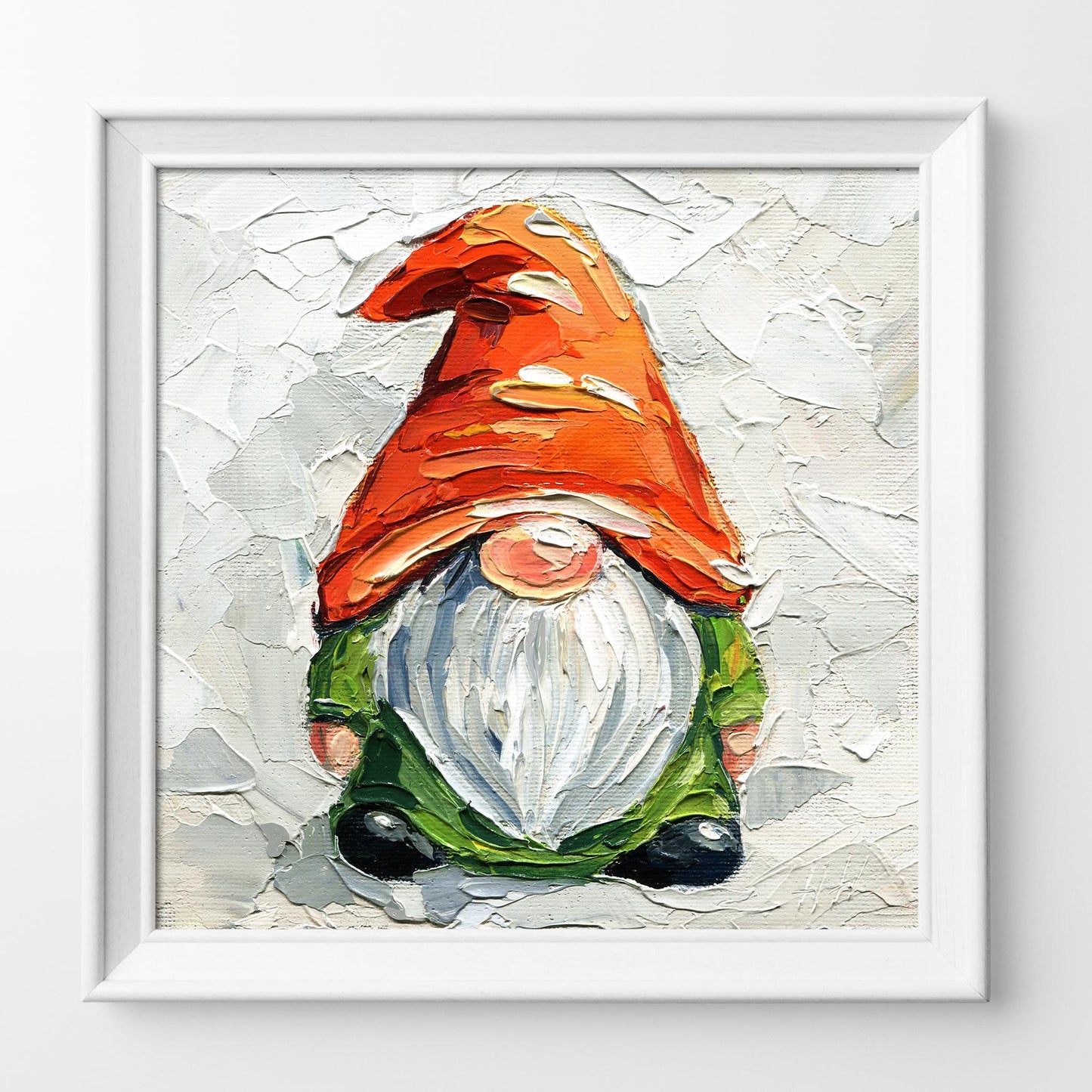 Autumn Gnome Oil Painting – Original Impasto Artwork, Rustic Fall Wall Decor for Farmhouse Homes by Hanna Hryharenka | HannaArtDecor