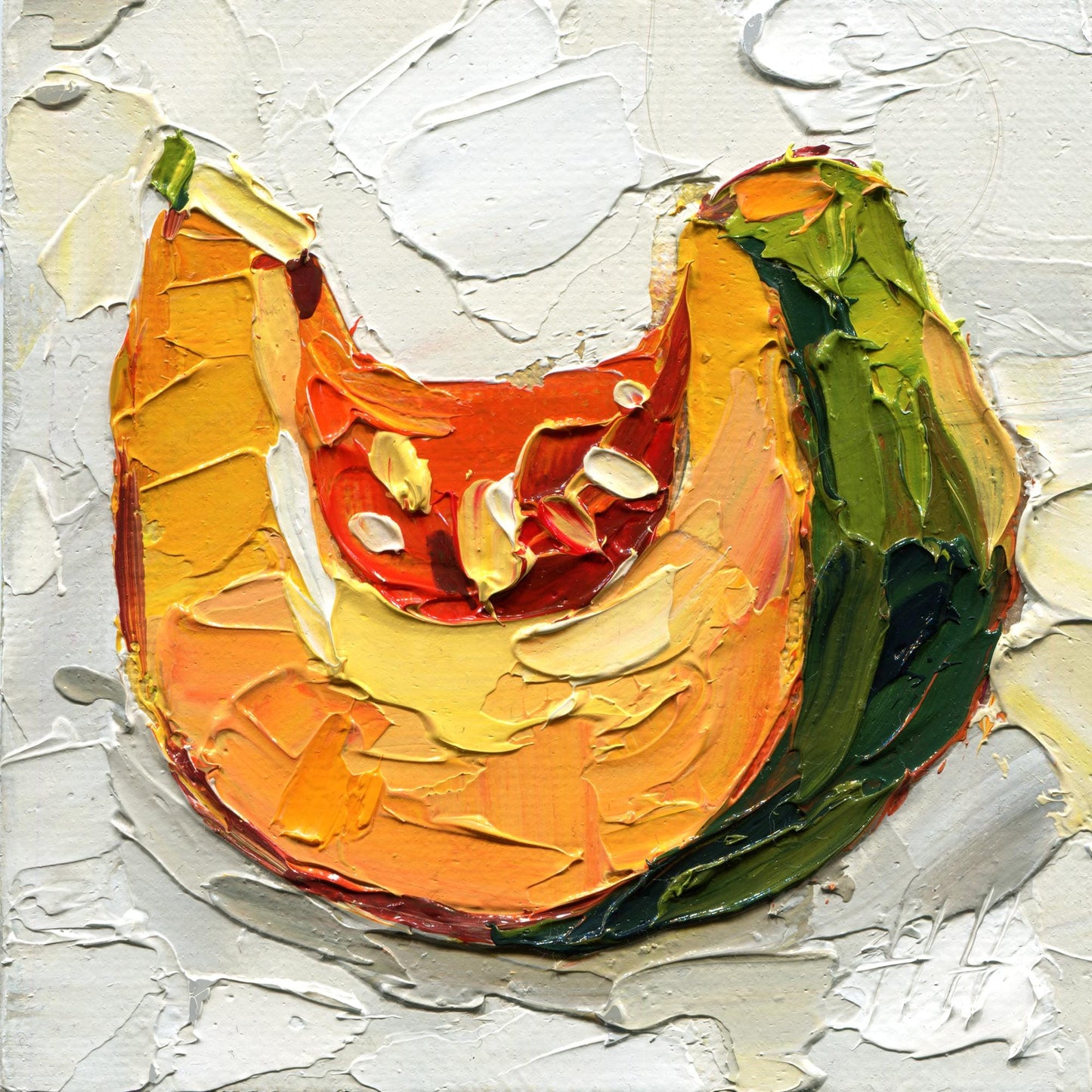 Pumpkin Slice Oil Painting – Original Autumn Impasto Artwork, Rustic Harvest Kitchen Wall Decor by Hanna Hryharenka | HannaArtDecor
