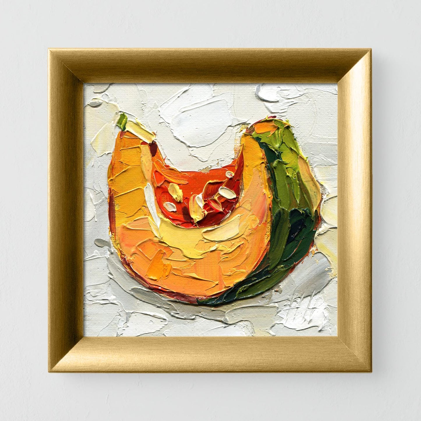 Pumpkin Slice Oil Painting – Original Autumn Impasto Artwork, Rustic Harvest Kitchen Wall Decor by Hanna Hryharenka | HannaArtDecor