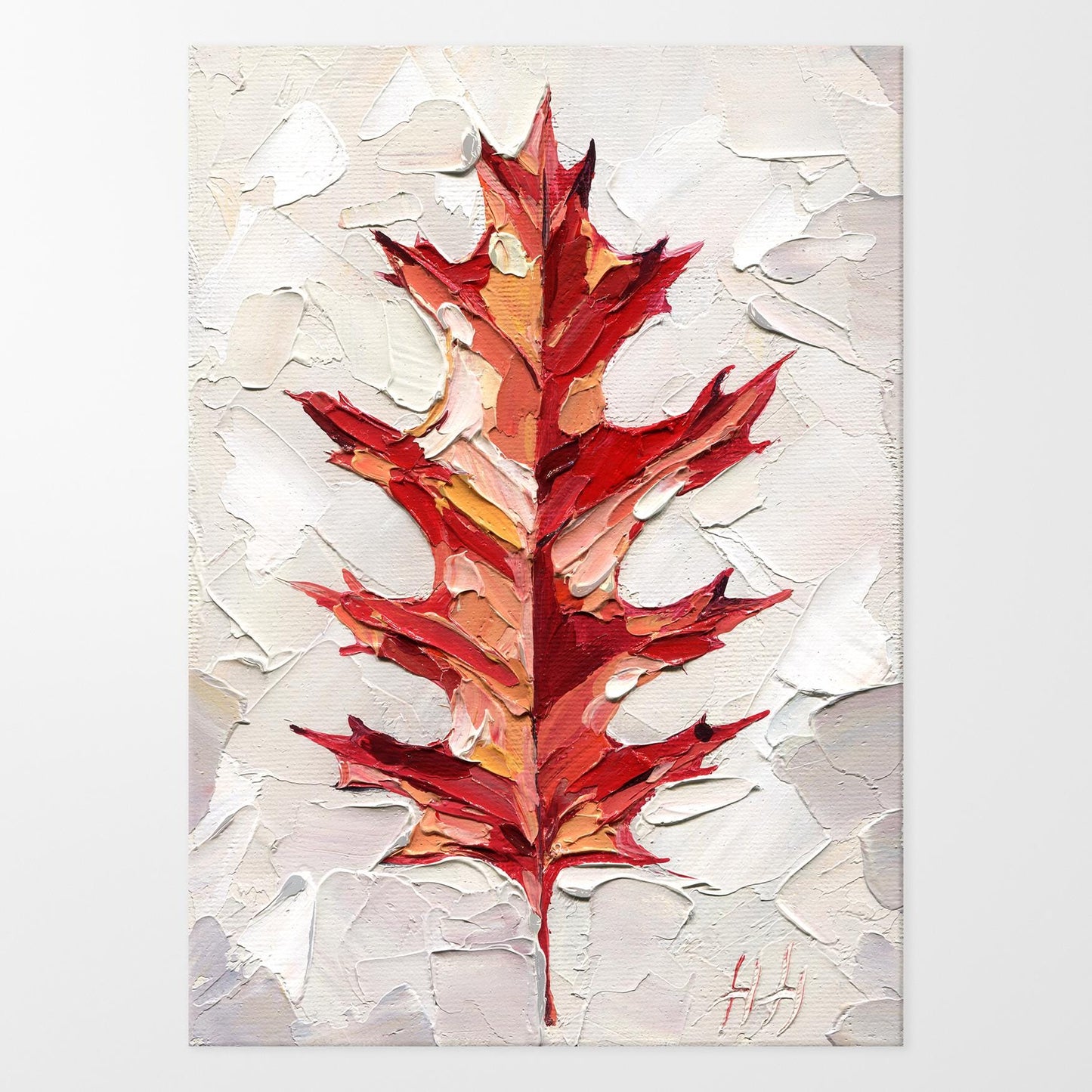 Red Oak Leaf — Impasto Oil Painting, 5×7 in (Original)