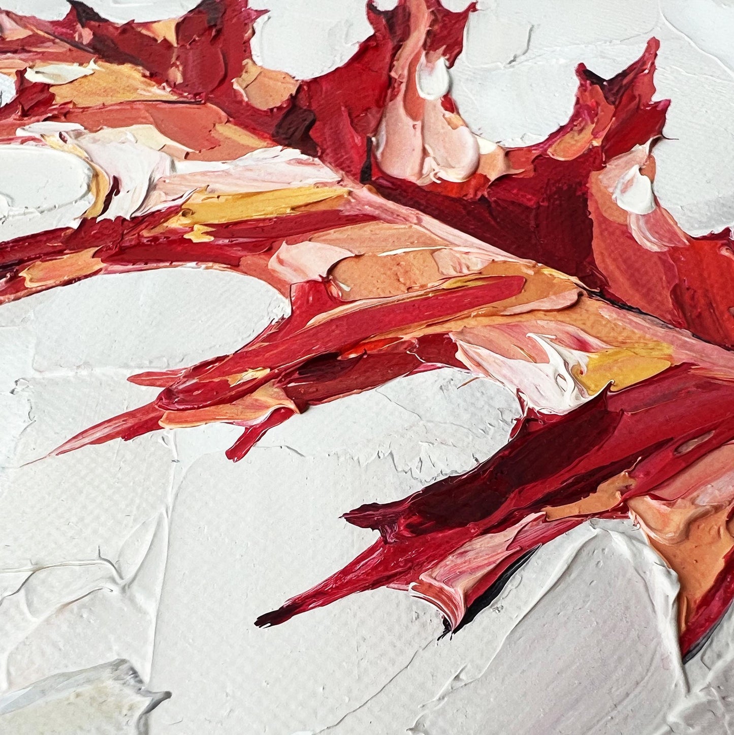 Red Oak Leaf — Impasto Oil Painting, 5×7 in (Original)