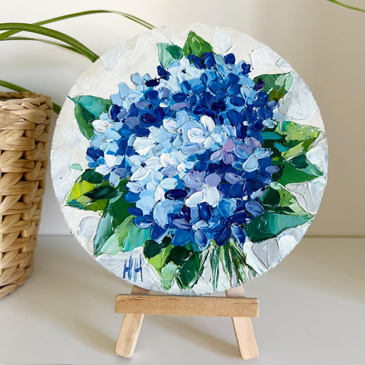 Blue Hydrangea — Impasto Oil Painting, 6×6 in (Original)