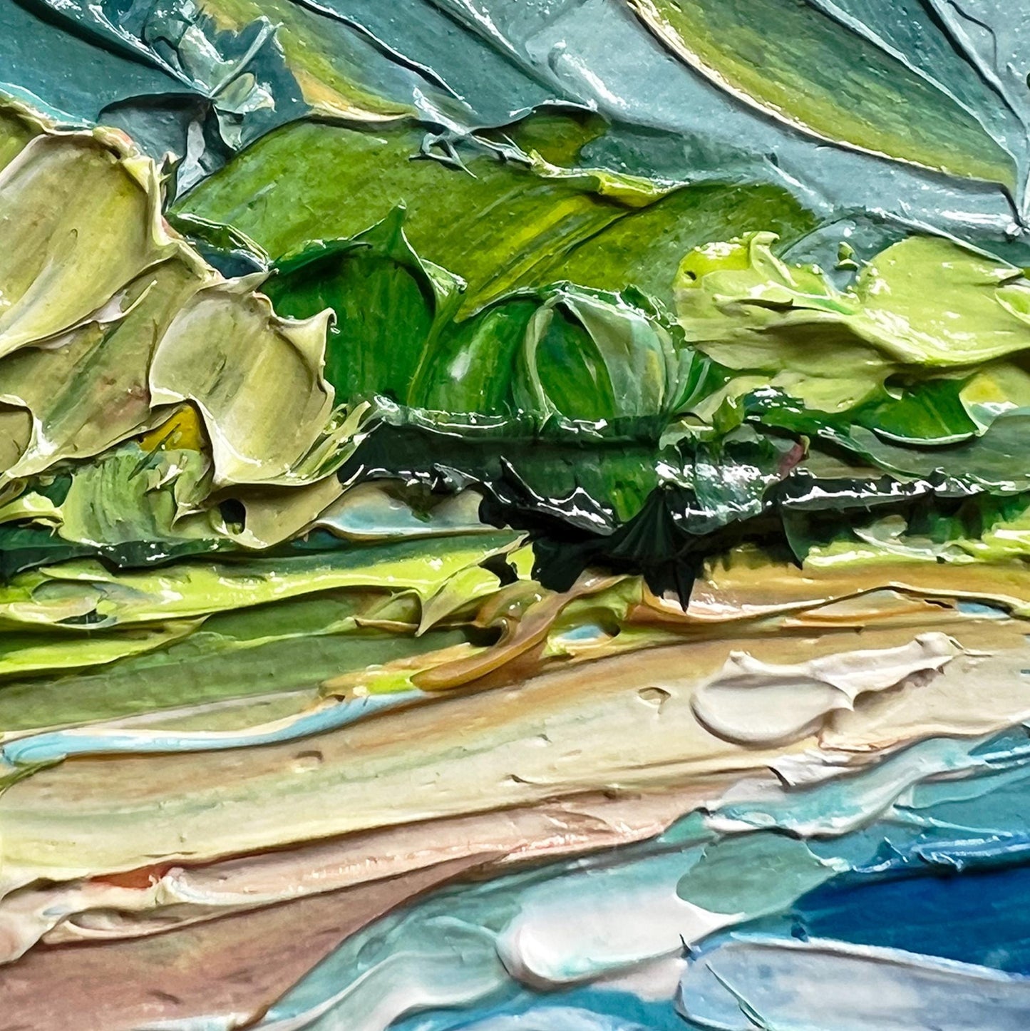 Maui Hawaii Original Oil Painting: Impasto Ocean Landscape, Palm Tree Art