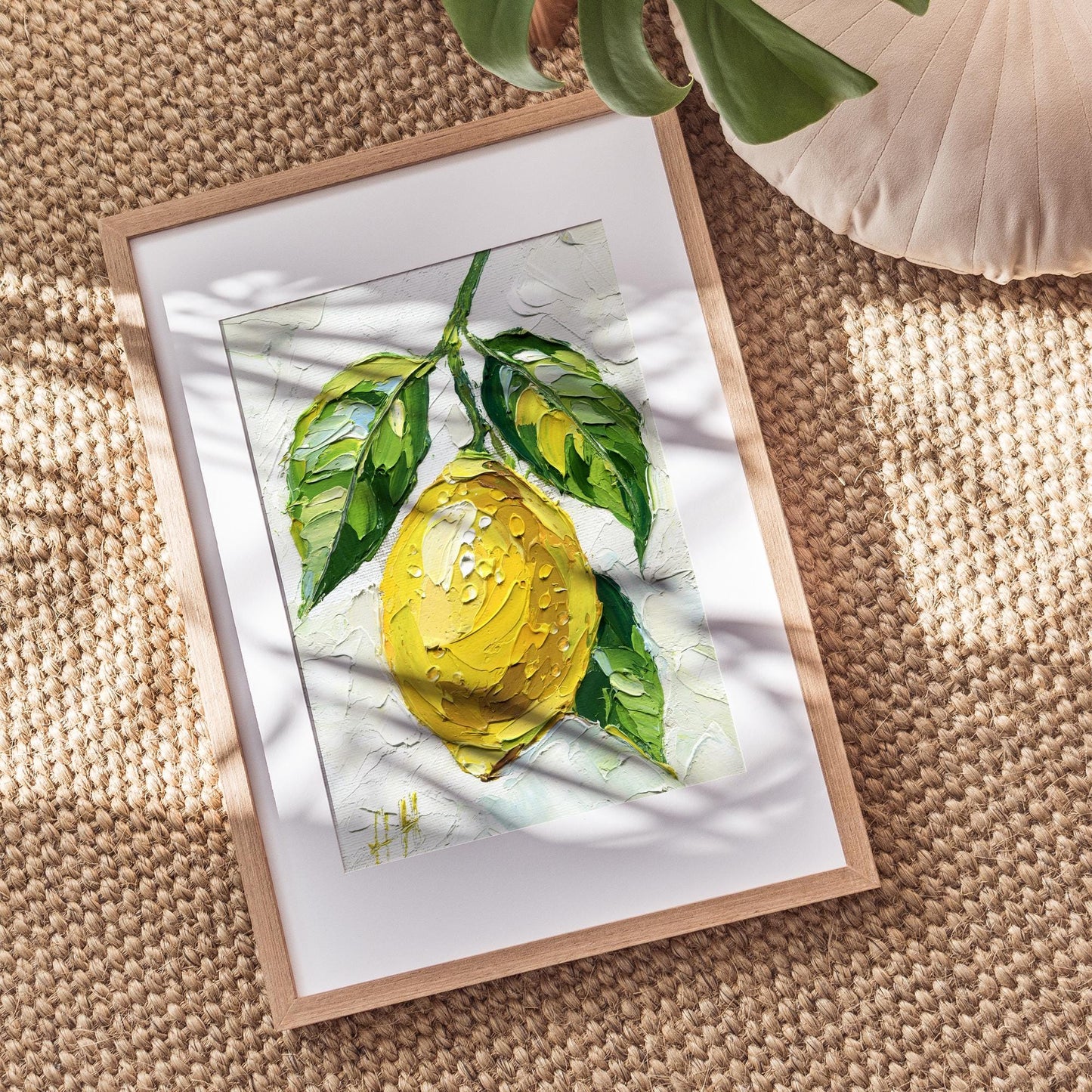 Impasto Lemon Oil Painting: Textured Kitchen Still Life Art by Hanna Hryharenka | HannaArtDecor