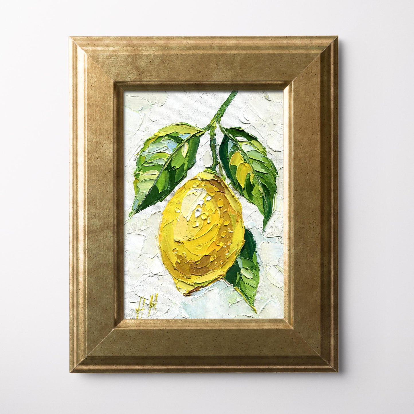 Impasto Lemon Oil Painting: Textured Kitchen Still Life Art by Hanna Hryharenka | HannaArtDecor