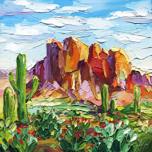 Arizona Canyon Oil Painting: 8x8" Impasto Desert Landscape Art by Hanna Hryharenka | HannaArtDecor