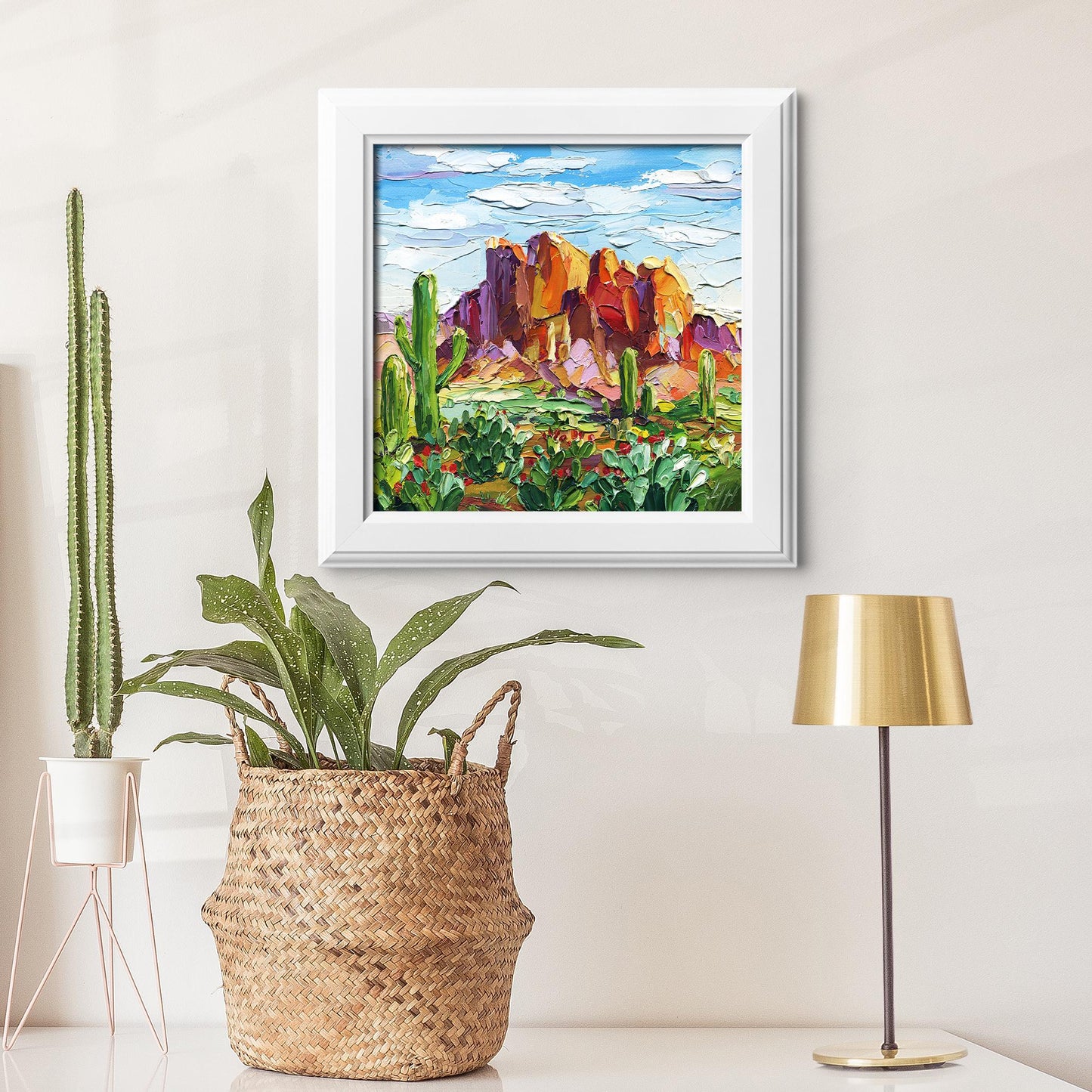Arizona Canyon Oil Painting: 8x8" Impasto Desert Landscape Art by Hanna Hryharenka | HannaArtDecor