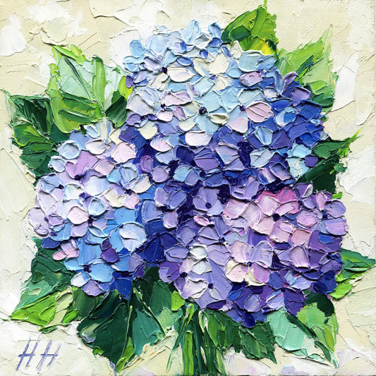 Hydrangea Bouquet — Impasto Oil Painting, 8×8 in (Original)