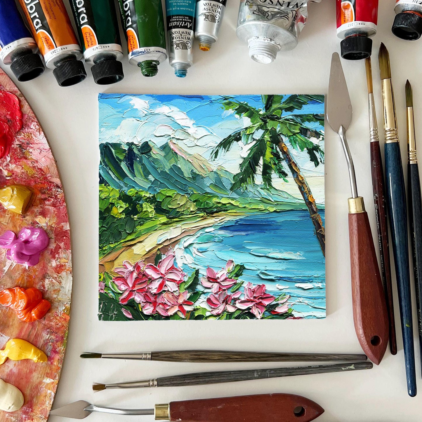 Maui Hawaii Original Oil Painting: Impasto Ocean Landscape, Palm Tree Art