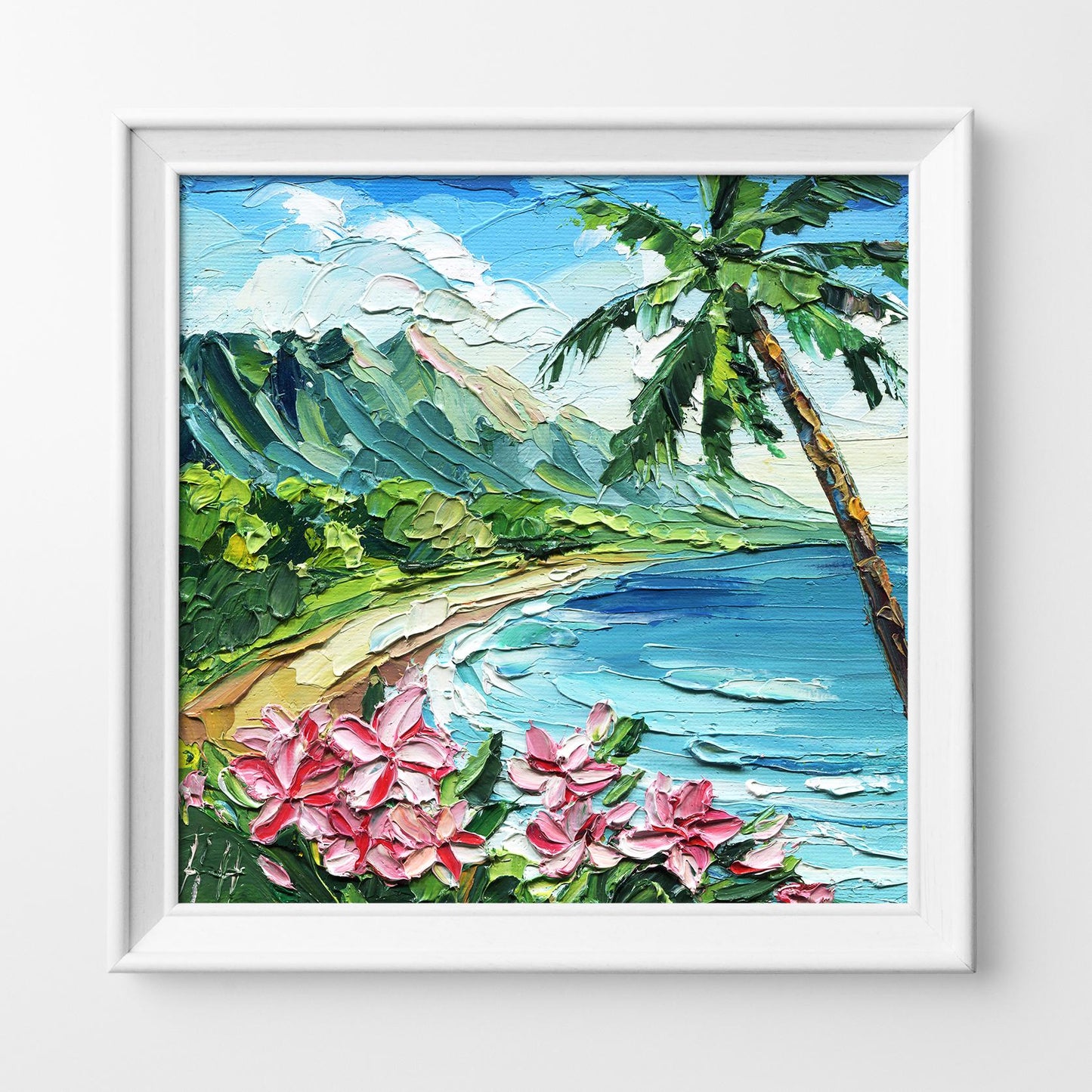 Maui Hawaii Original Oil Painting: Impasto Ocean Landscape, Palm Tree Art