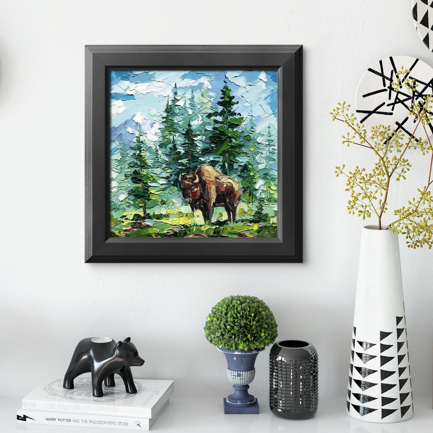Yellowstone Bison Original Oil Painting Impasto Palette Knife Wildlife Art