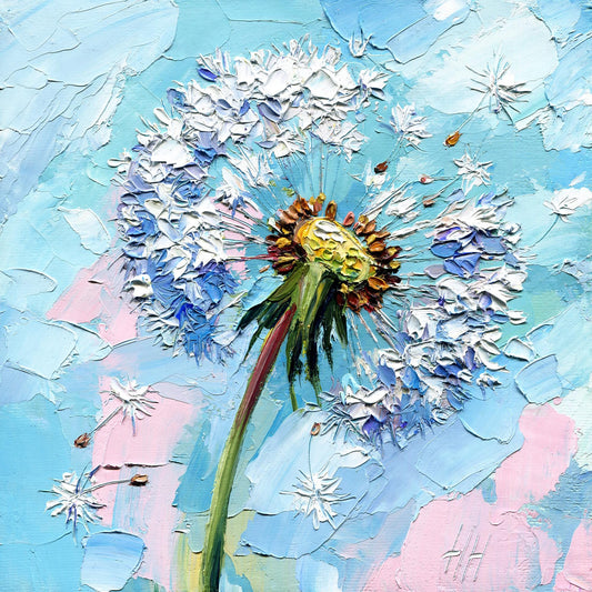 Dandelion Oil Painting: Impasto Wildflower Art on Canvas