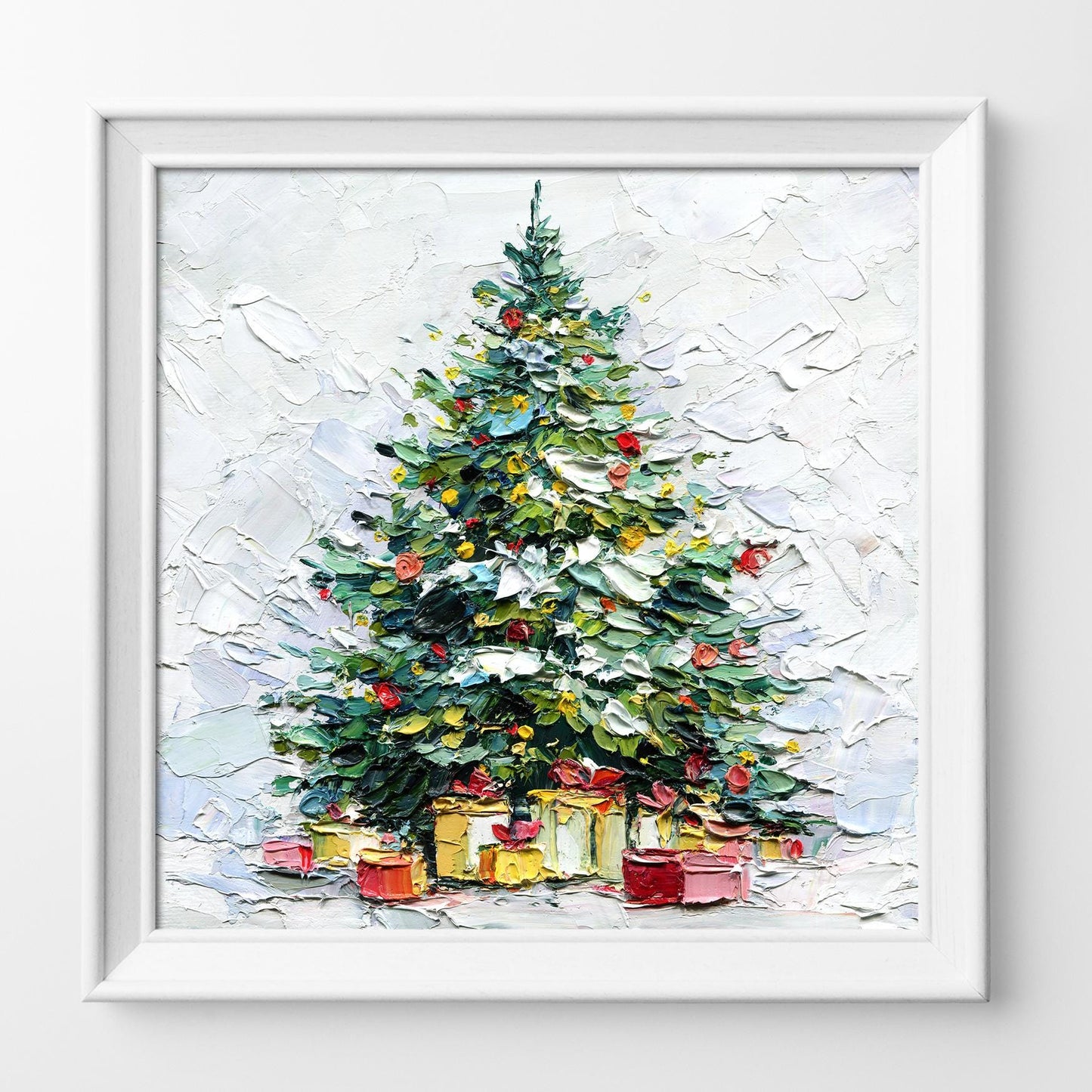Impasto Christmas Tree Oil Painting: Original Textured Holiday Decor