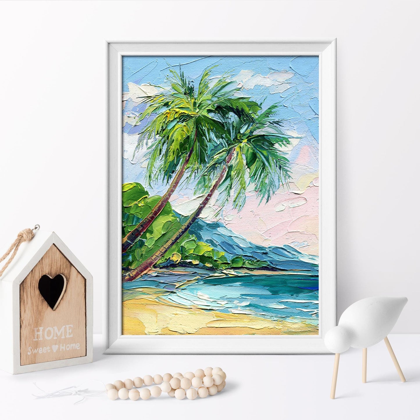 Original Maui Palm Tree Oil Painting: Impasto Tropical Seascape Art