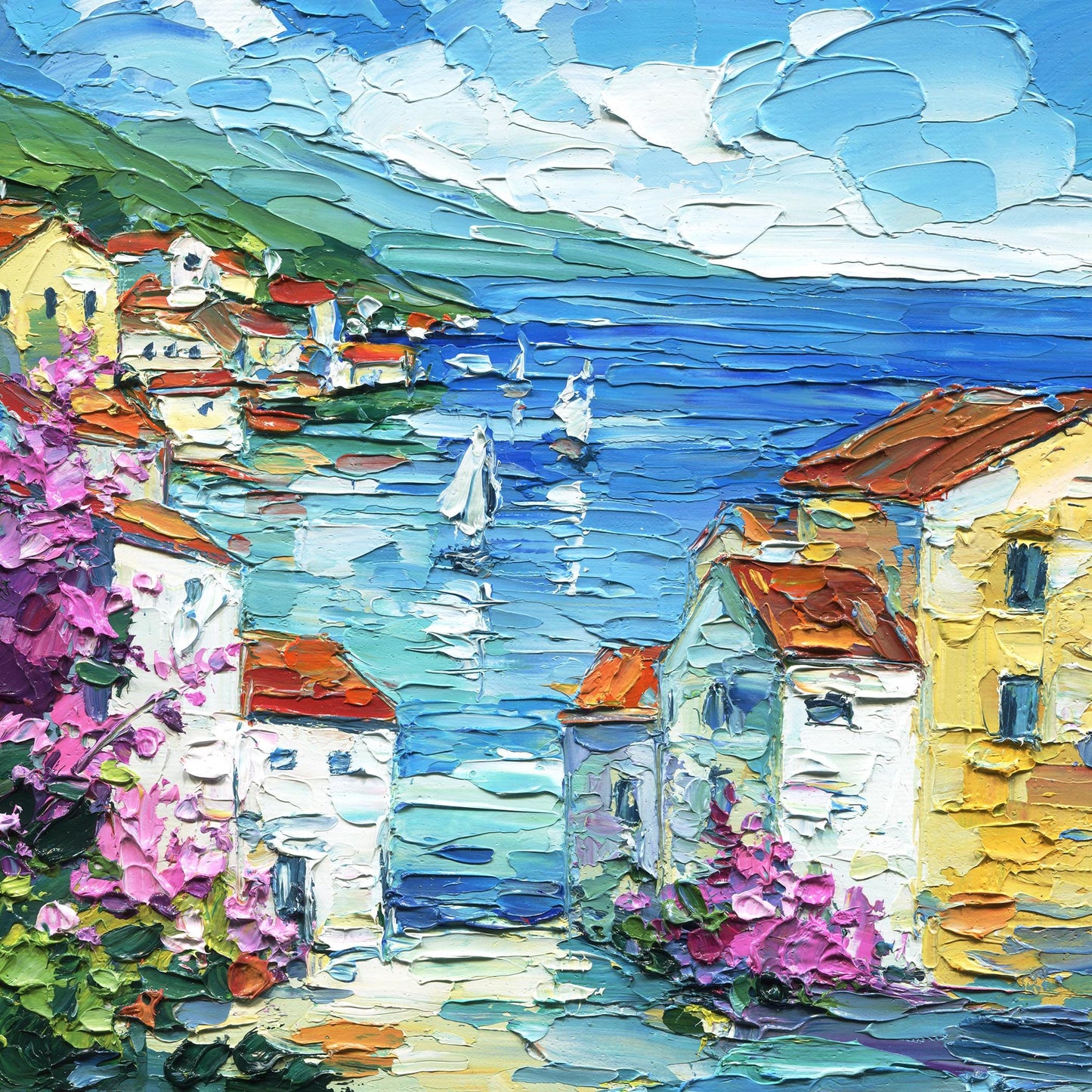 Original Positano Oil Painting – Impasto Italian Seaside Art
