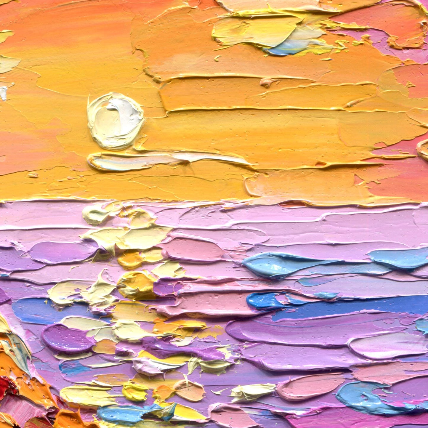 Lighthouse Sunset Original Oil Painting: Textured Impasto Seascape Art