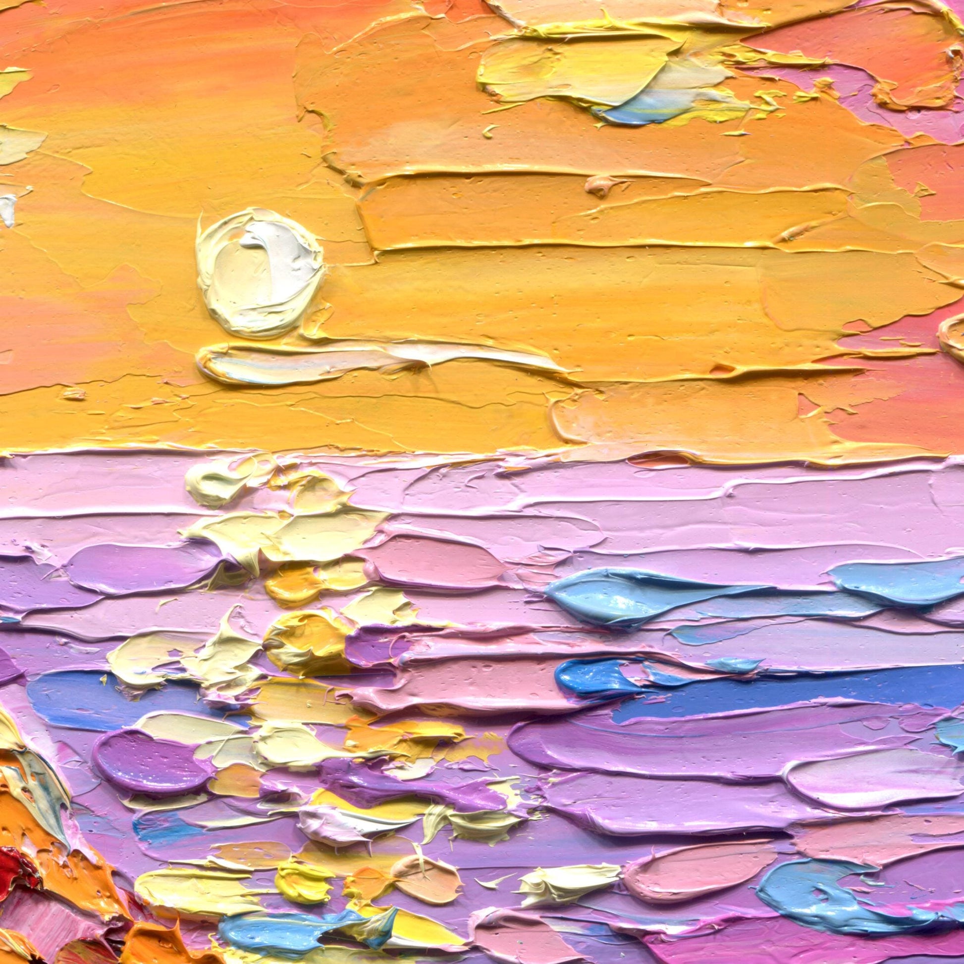 Lighthouse Sunset Original Oil Painting: Textured Impasto Seascape Art