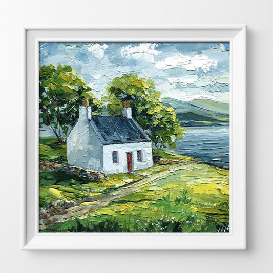 Irish Cottage Oil Painting – Original Impasto Landscape, Textured Art on Canvas
