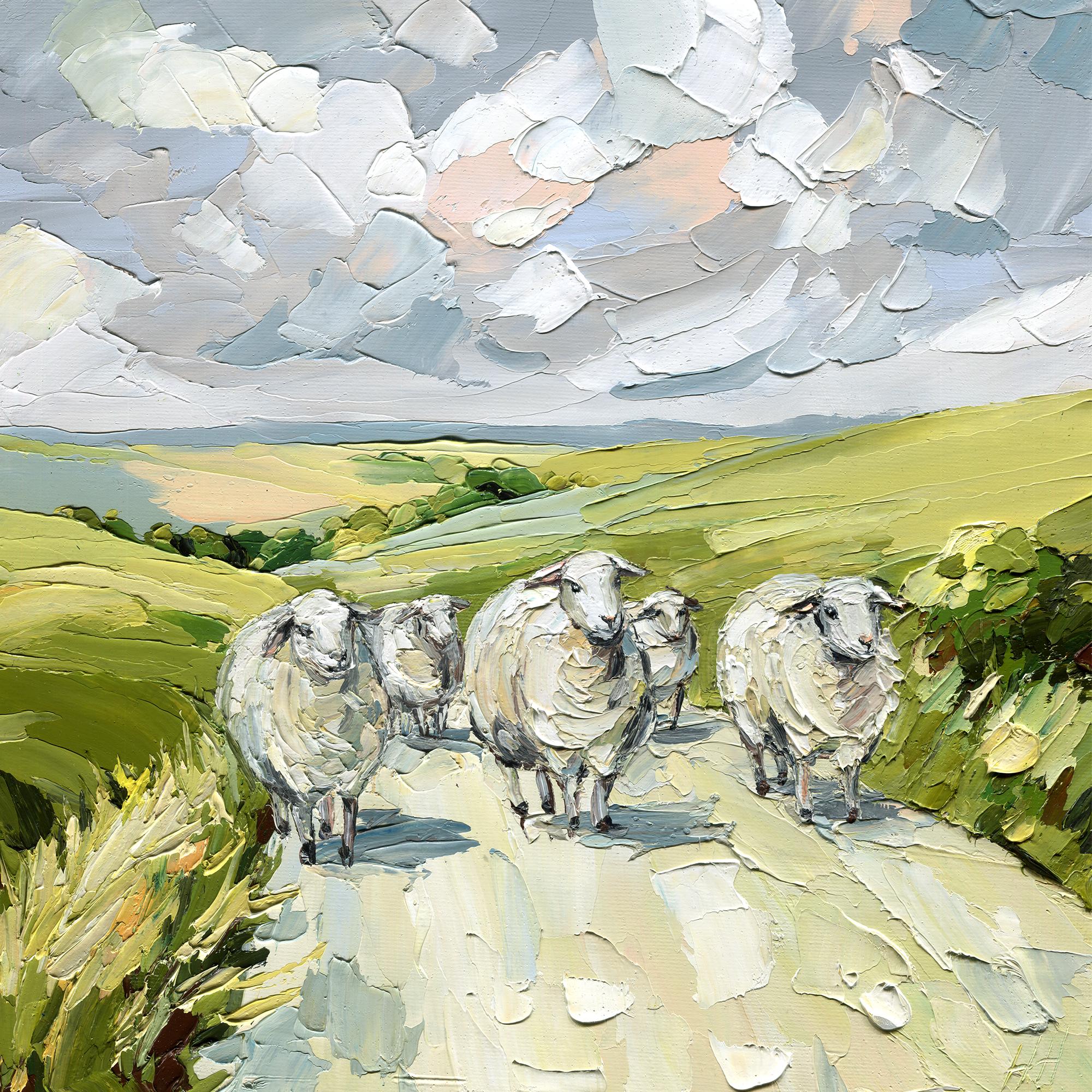 Nostalgic Irish countryside sheep original oil painting by Hanna Art
