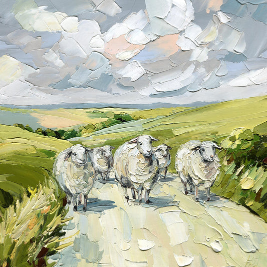 Nostalgic Irish countryside sheep original oil painting by Hanna Art
