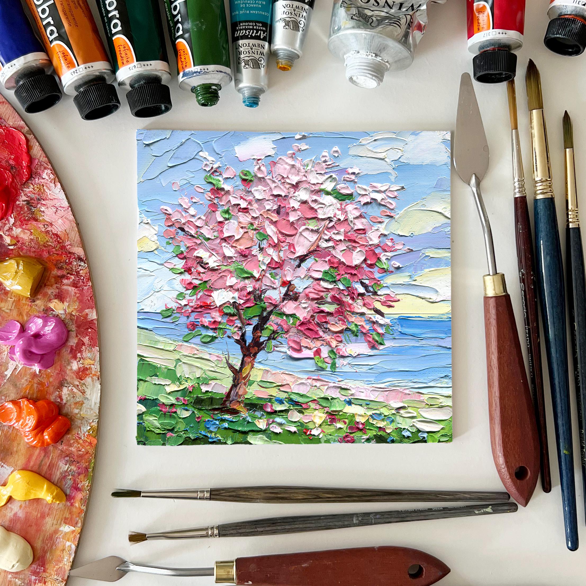 Spring Impasto Cherry Blossom Tree Oil Painting – Floral Landscape