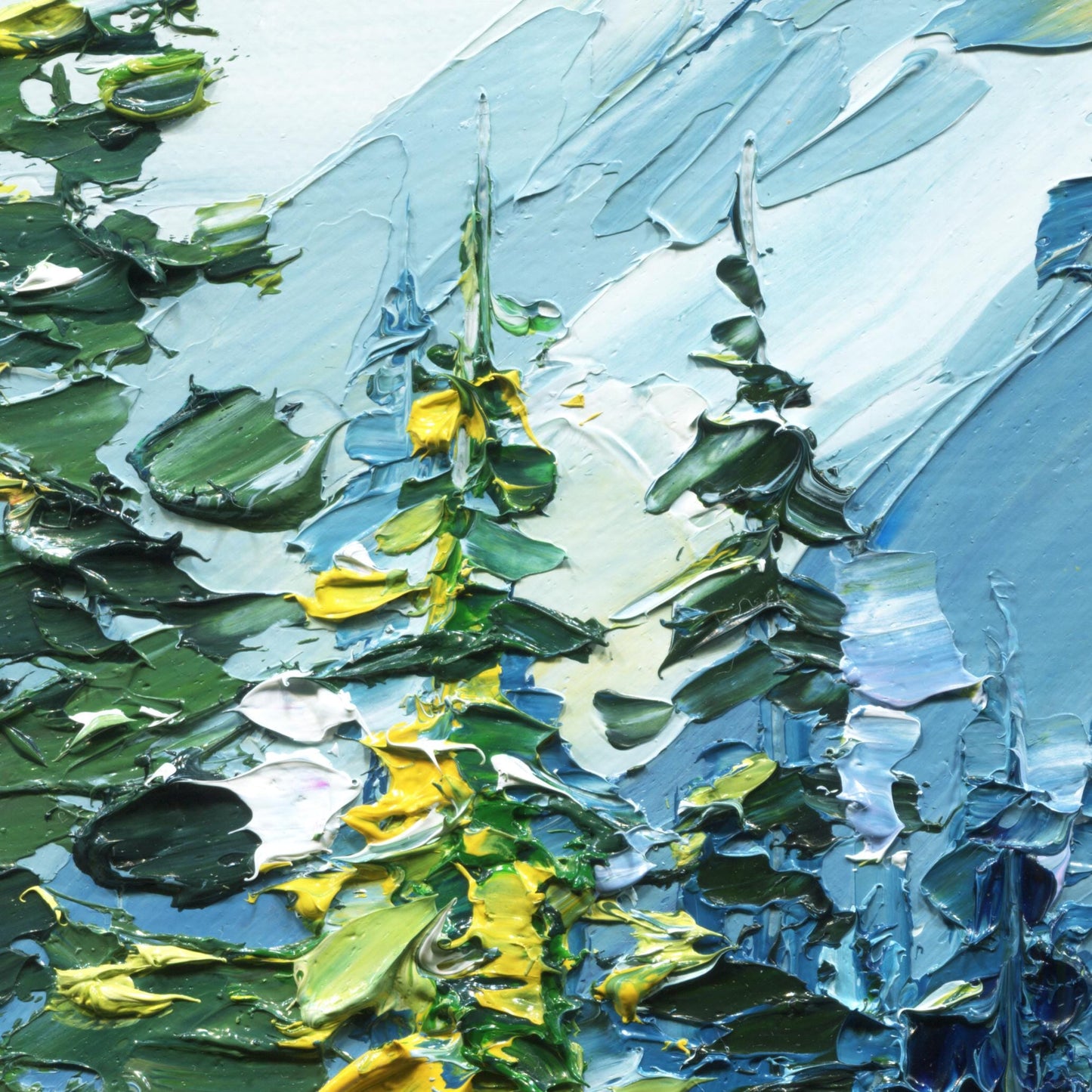 Christmas Original Oil Painting – Banff Mountain Lake – Canadian Rockies Impasto Art (8x8)