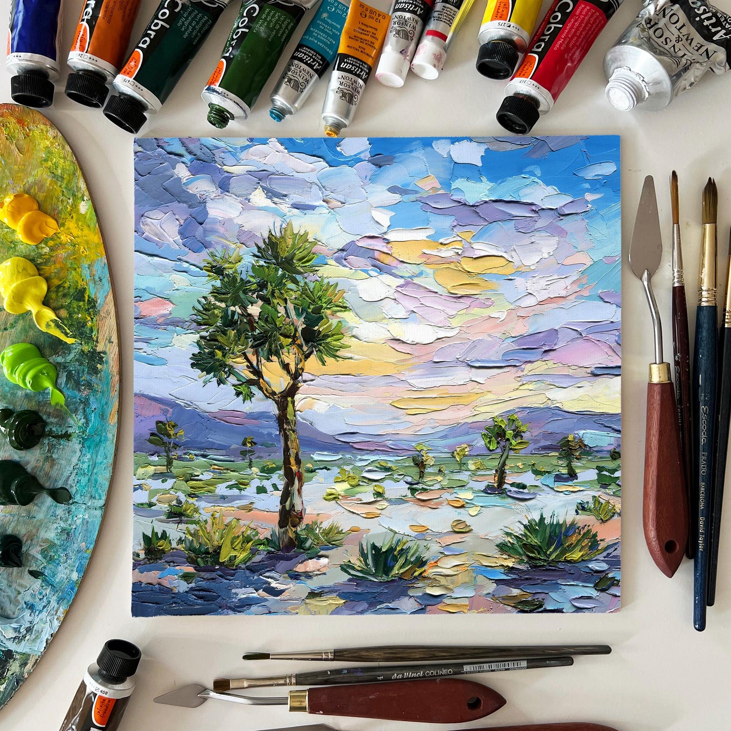 Desert Sunset Memory – Original Joshua Tree Oil Painting by Hanna Hryharenka