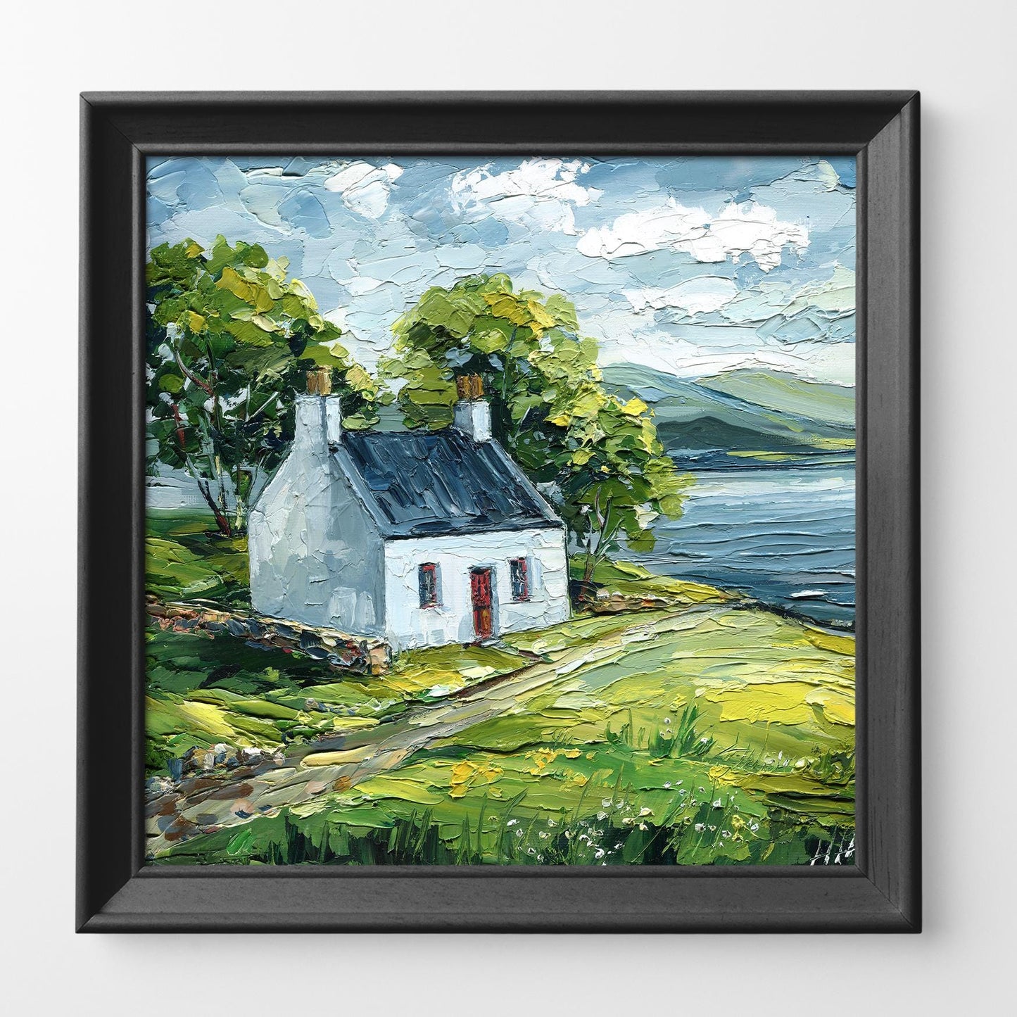 Irish Cottage Oil Painting – Original Impasto Landscape, Textured Art on Canvas