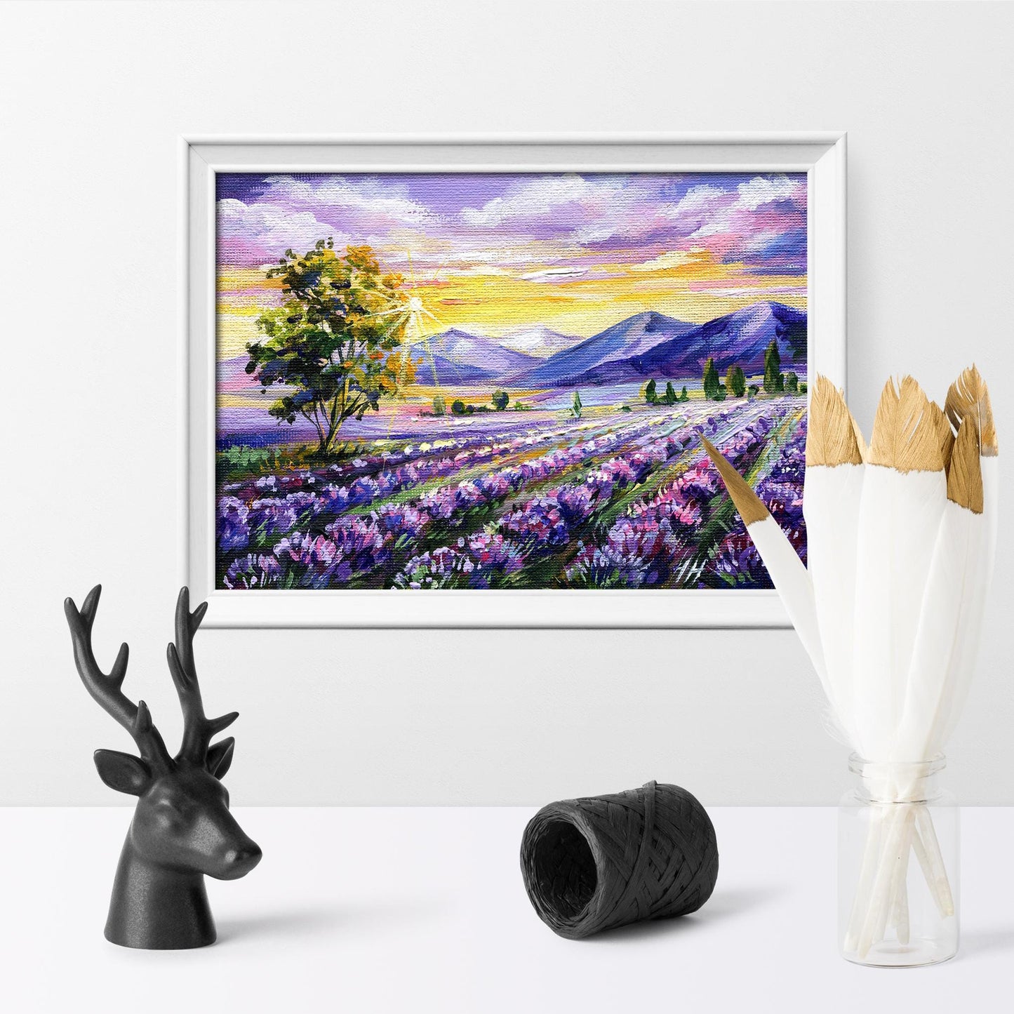 Framed Lavender Field Oil Painting – 5x7" Provence Impasto Landscape