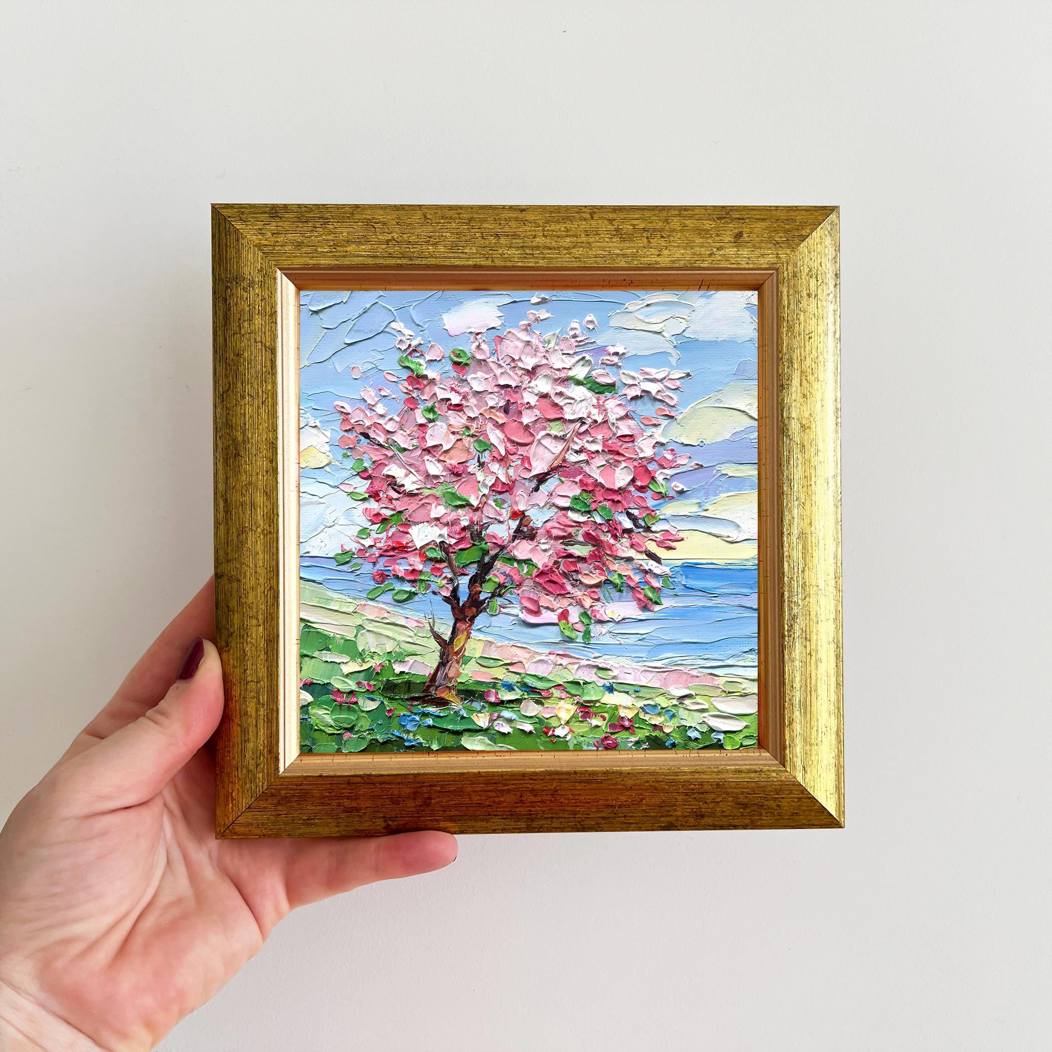 Spring Impasto Cherry Blossom Tree Oil Painting – Floral Landscape