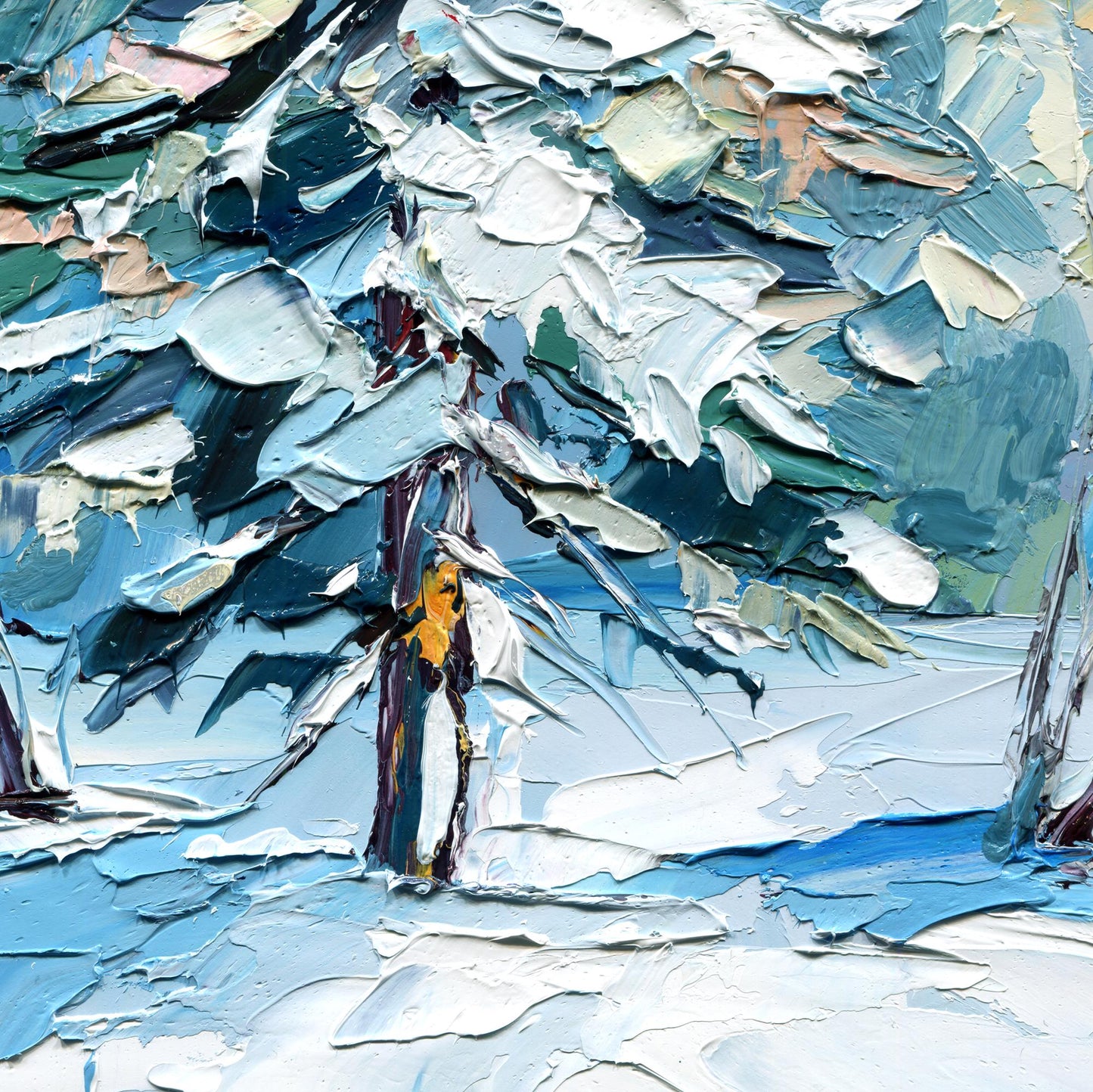 Christmas Impasto Pine Tree Oil Painting – Original Winter Landscape Art (8x12)