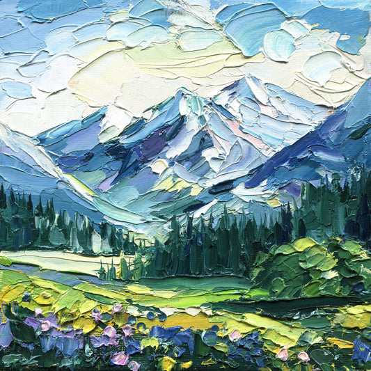 Original Rocky Mountain Oil Painting – Impasto Palette Knife Art