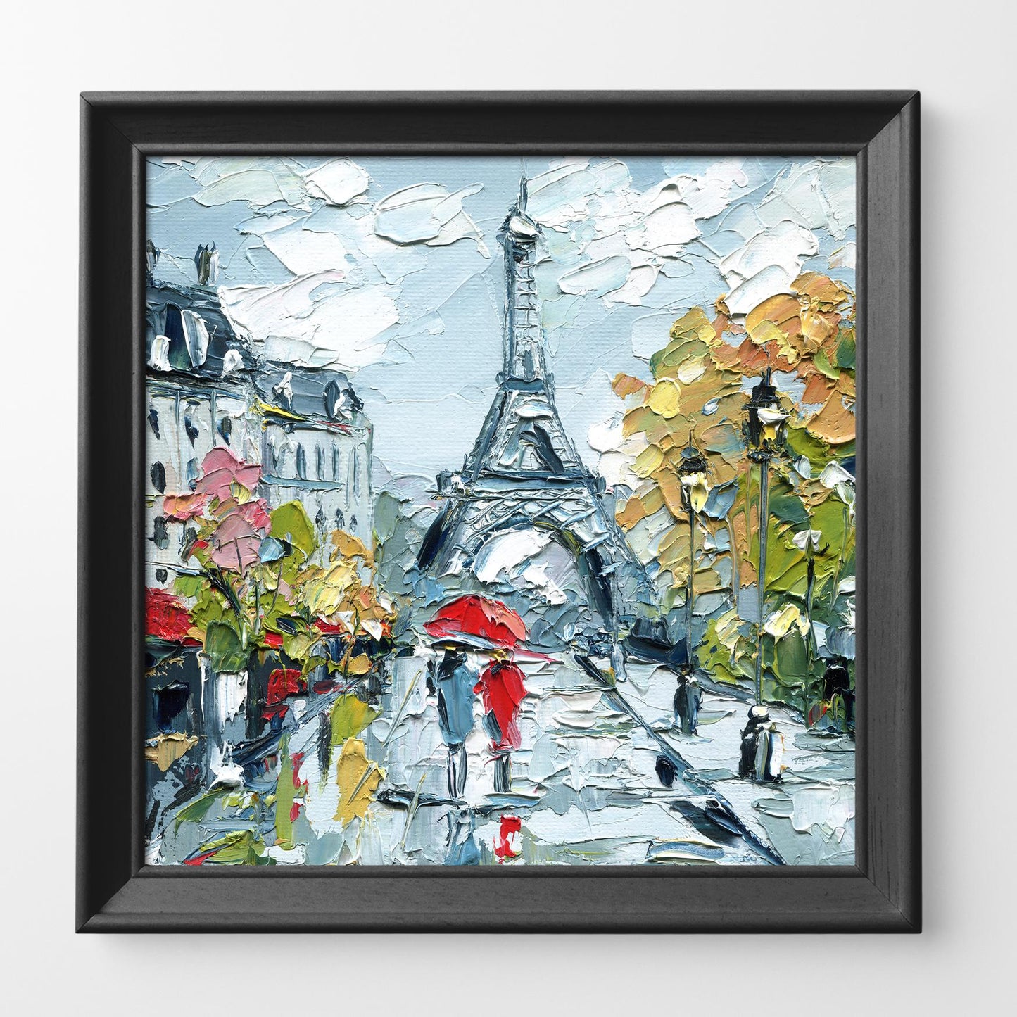 Paris Wall Art – Eiffel Tower Cityscape, Romantic Gift for Her, Travel Home Decor, Small 6x6 Original Impasto Oil Painting
