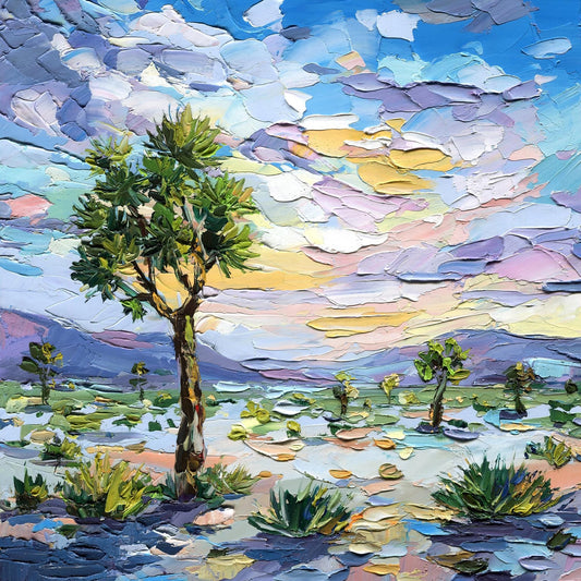 Desert Sunset Memory – Original Joshua Tree Oil Painting by Hanna Hryharenka