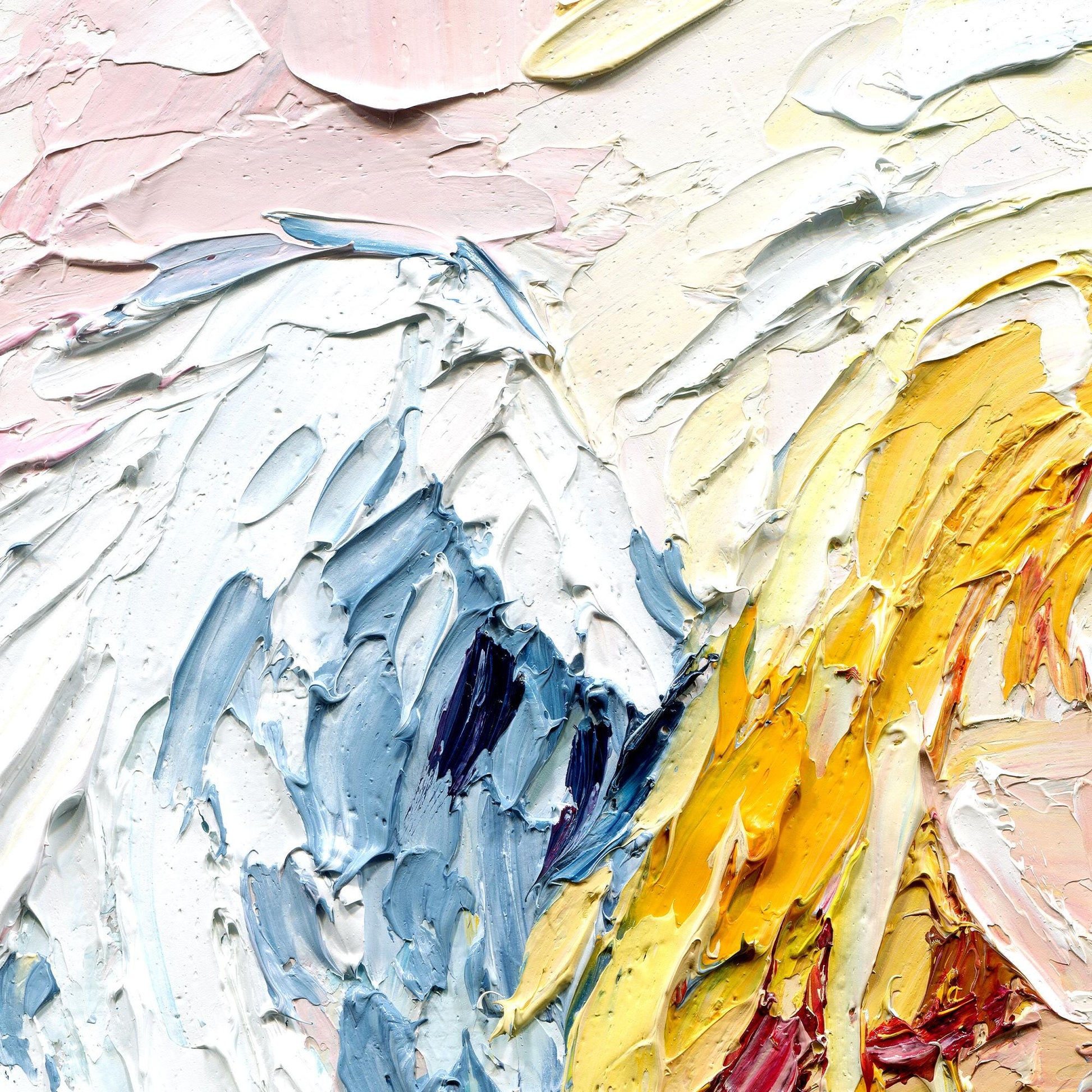 Guardian Angel Heart Oil Painting: Impasto Palette Knife Spiritual Art with Soft Pastel Tones
